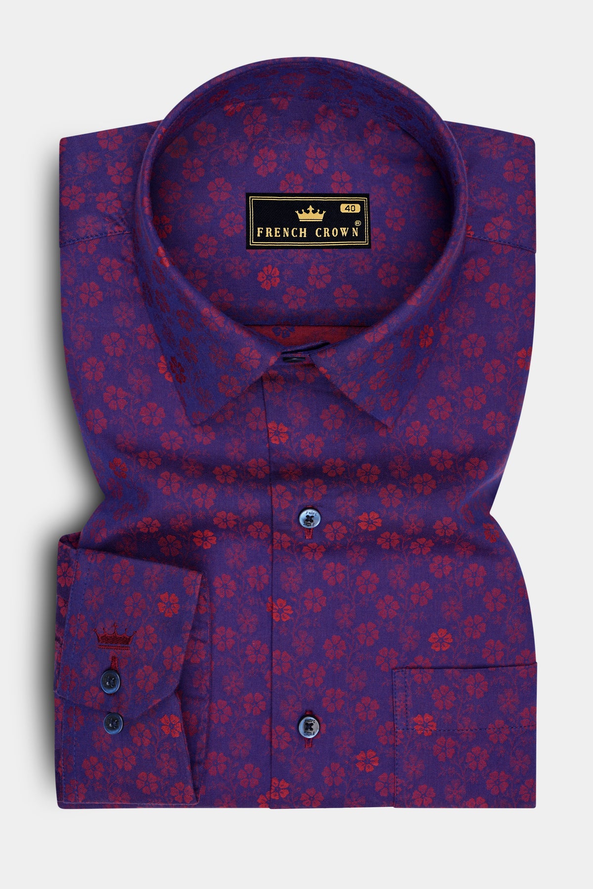 Lustre-Jacarta Blue Micro Floral Jacquard Textured Premium Cotton Dress Shirt