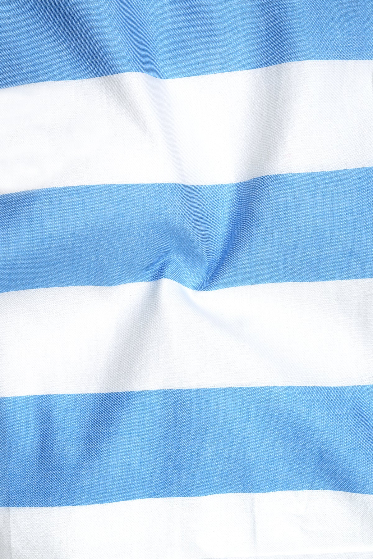 Straven-Denim Blue And Bright White Horizontal Striped Oxford Premium Cotton Casual Shirt