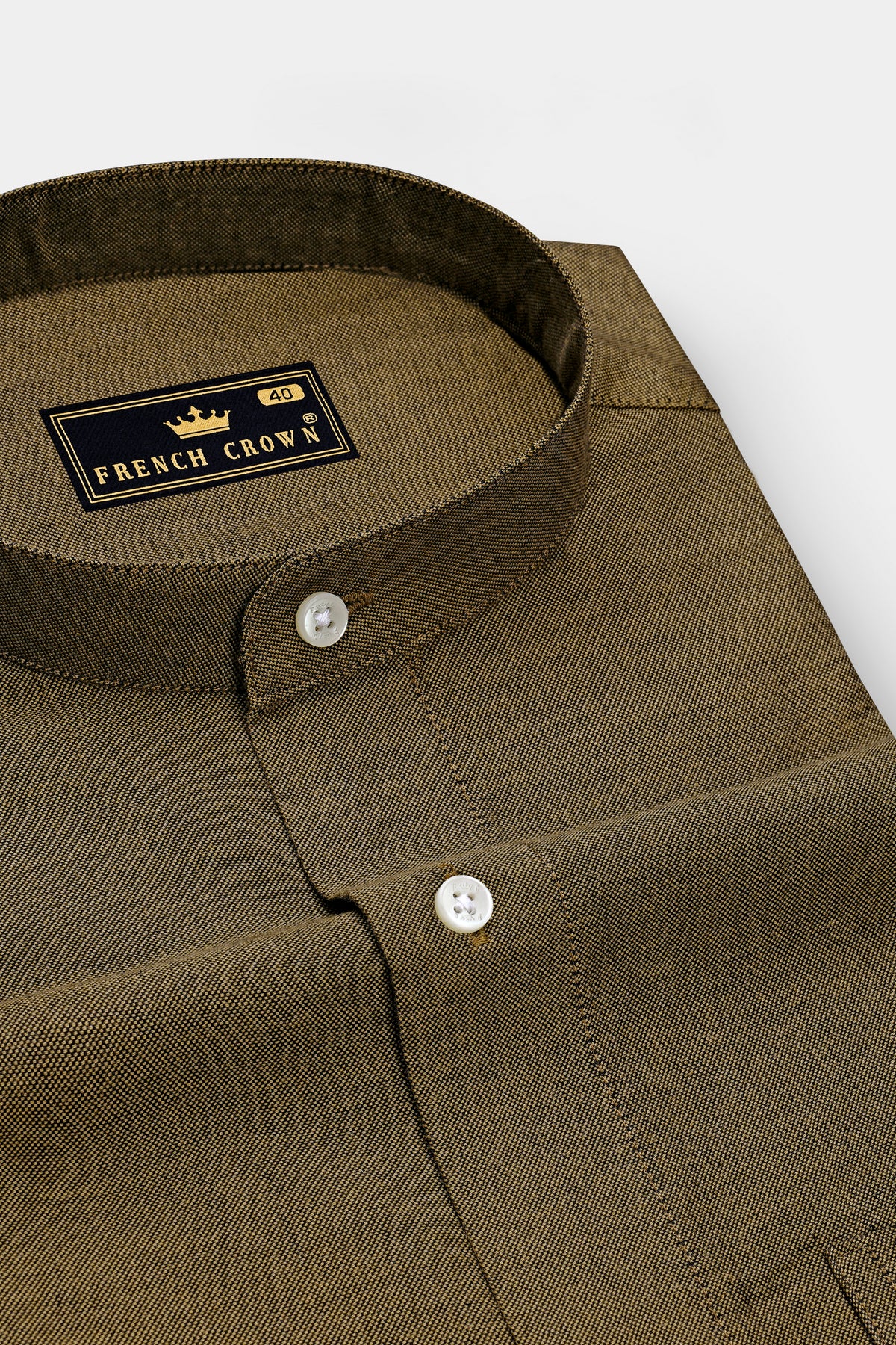 Terros-Hemlock Brown Textured Oxford Premium Cotton Mandarin Casual Shirt