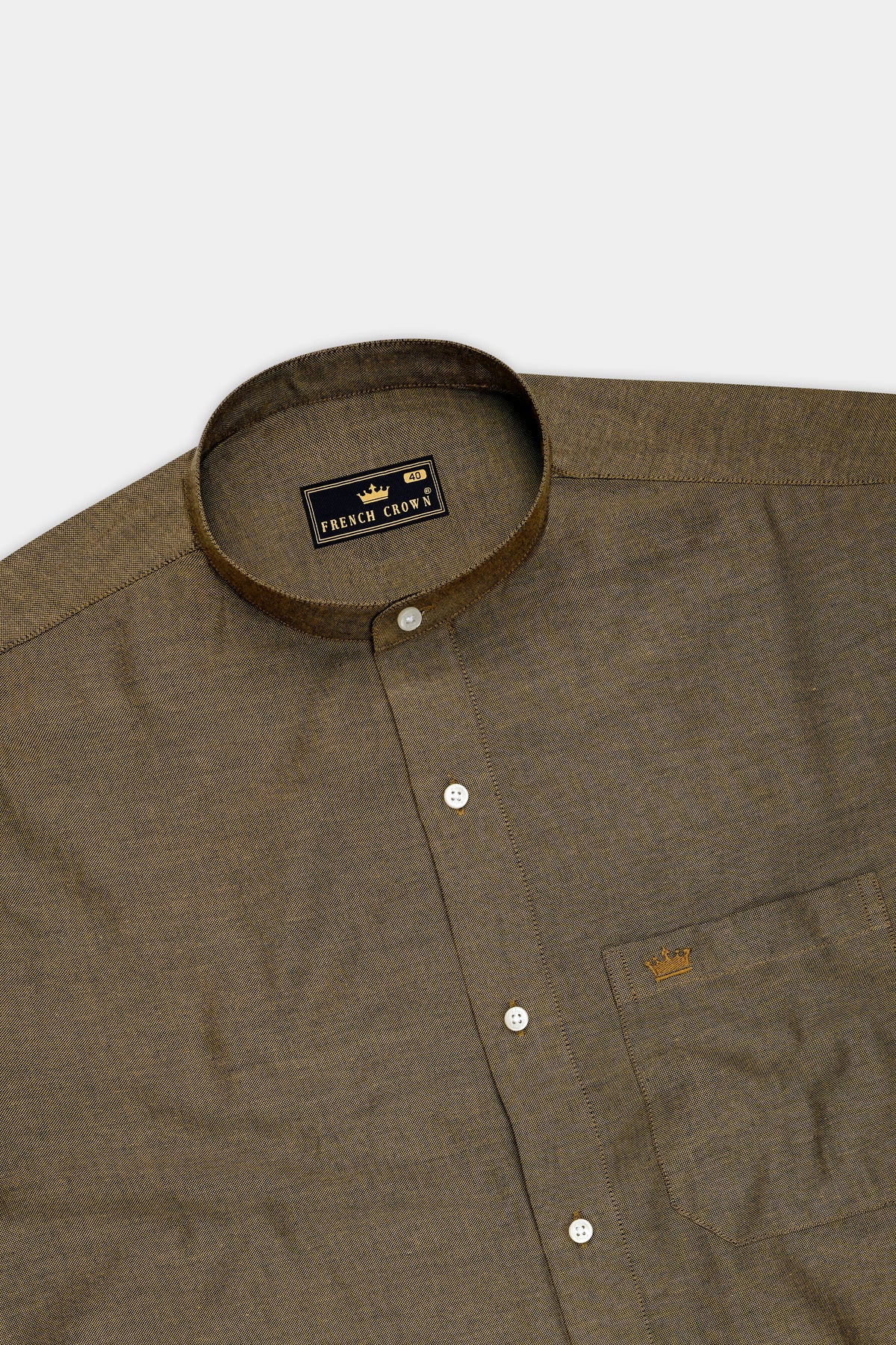 Terros-Hemlock Brown Textured Oxford Premium Cotton Mandarin Casual Shirt