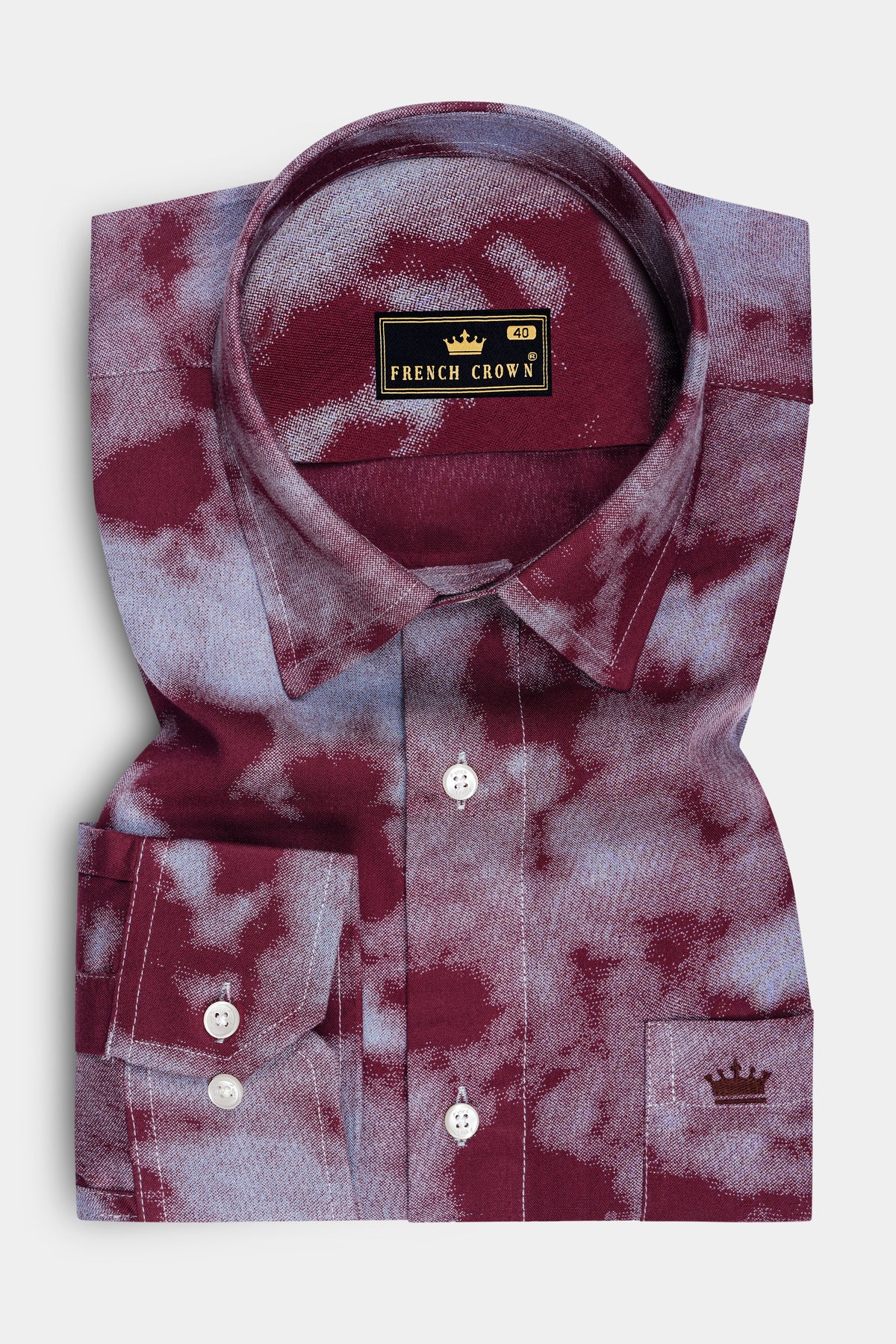 Fusion-Merlot Maroon And Manatee Gray Marbled Tie-Dye Printed Super Soft Tencel Casual Shirt