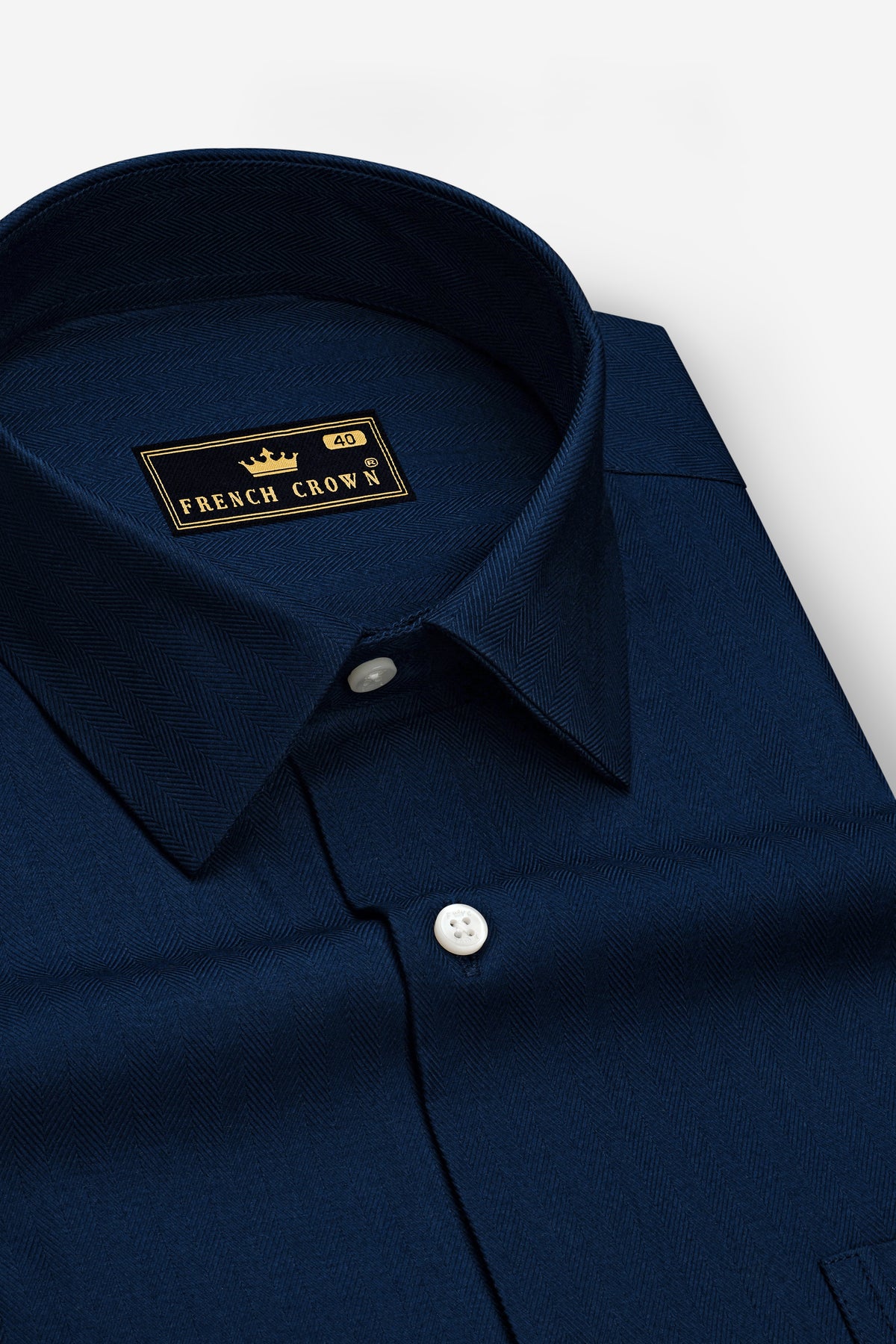 Nocturne-Midnight Blue Herringbone Textured Premium Cotton Dress Shirt