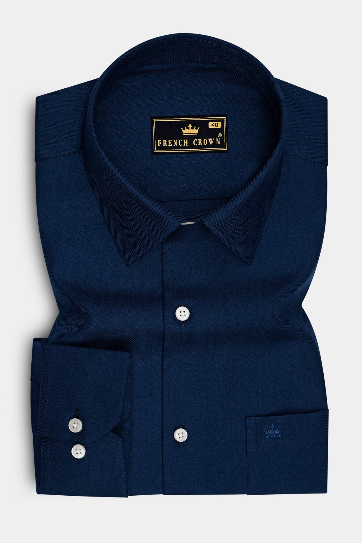 Nocturne-Midnight Blue Herringbone Textured Premium Cotton Dress Shirt