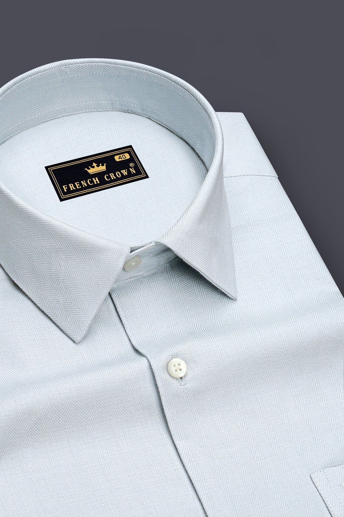 Sterling-Geyser Gray Herringbone Textured Premium Cotton Dress Shirt