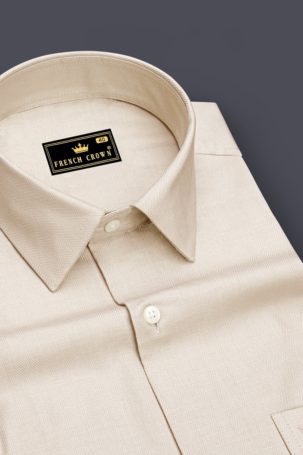 Lumin-Almond Cream Herringbone Textured Premium Cotton Dress Shirt