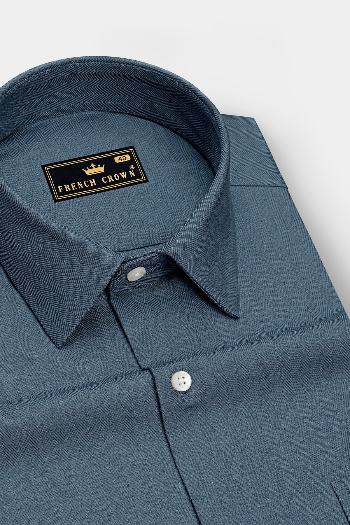 Sartorial-Fiord Gray Herringbone Textured Premium Cotton Dress Shirt