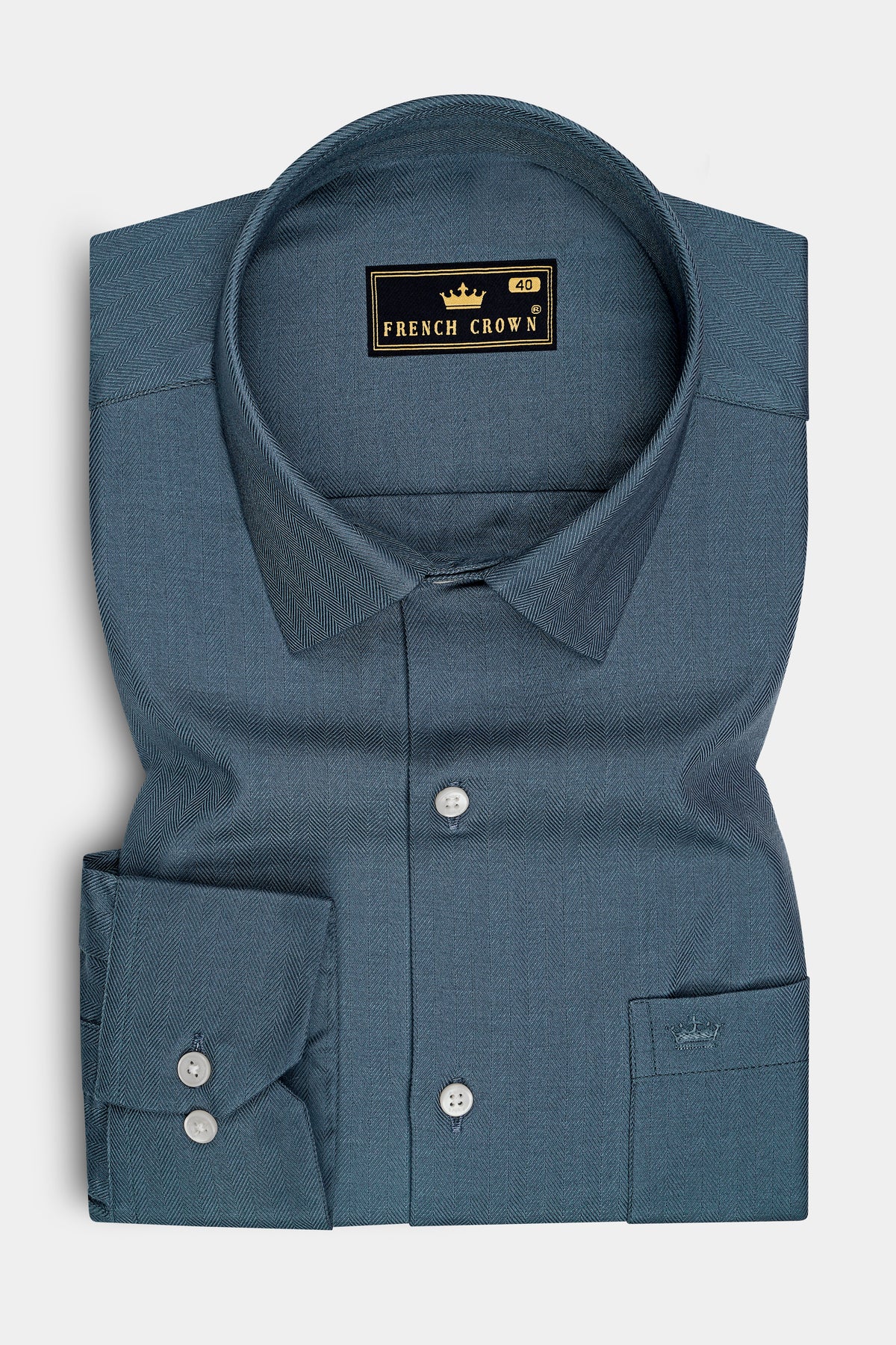 Sartorial-Fiord Gray Herringbone Textured Premium Cotton Dress Shirt