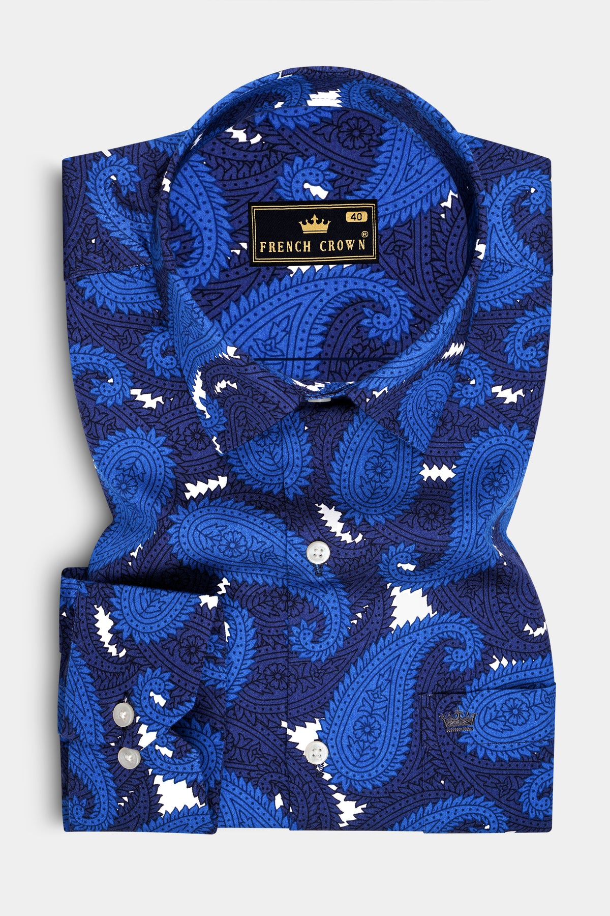 Celeste-Sapphire Blue And Bright White Paisley Printed Subtle Sheen Super Soft Premium Cotton Casual Shirt