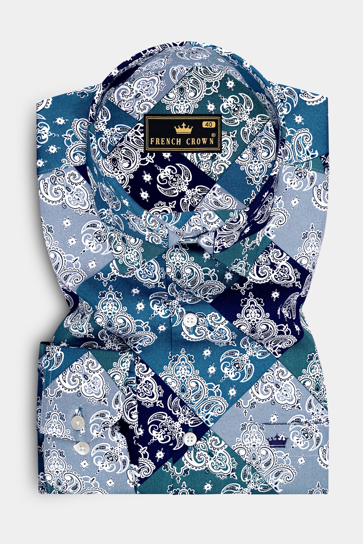 Imperial-Gothic Blue And Loblolly Gray Multicolor Classic Ornate Paisley Printed Subtle Sheen Super Soft Premium Cotton Casual Shirt