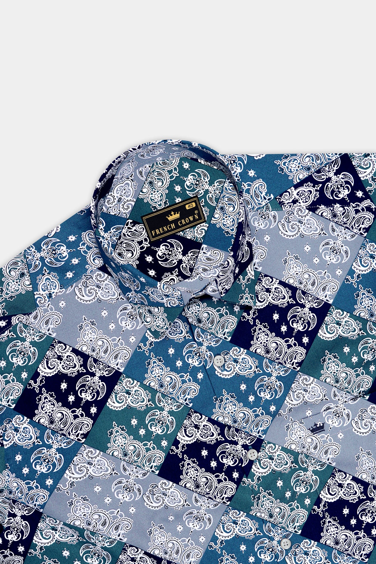Imperial-Gothic Blue And Loblolly Gray Multicolor Classic Ornate Paisley Printed Subtle Sheen Super Soft Premium Cotton Casual Shirt