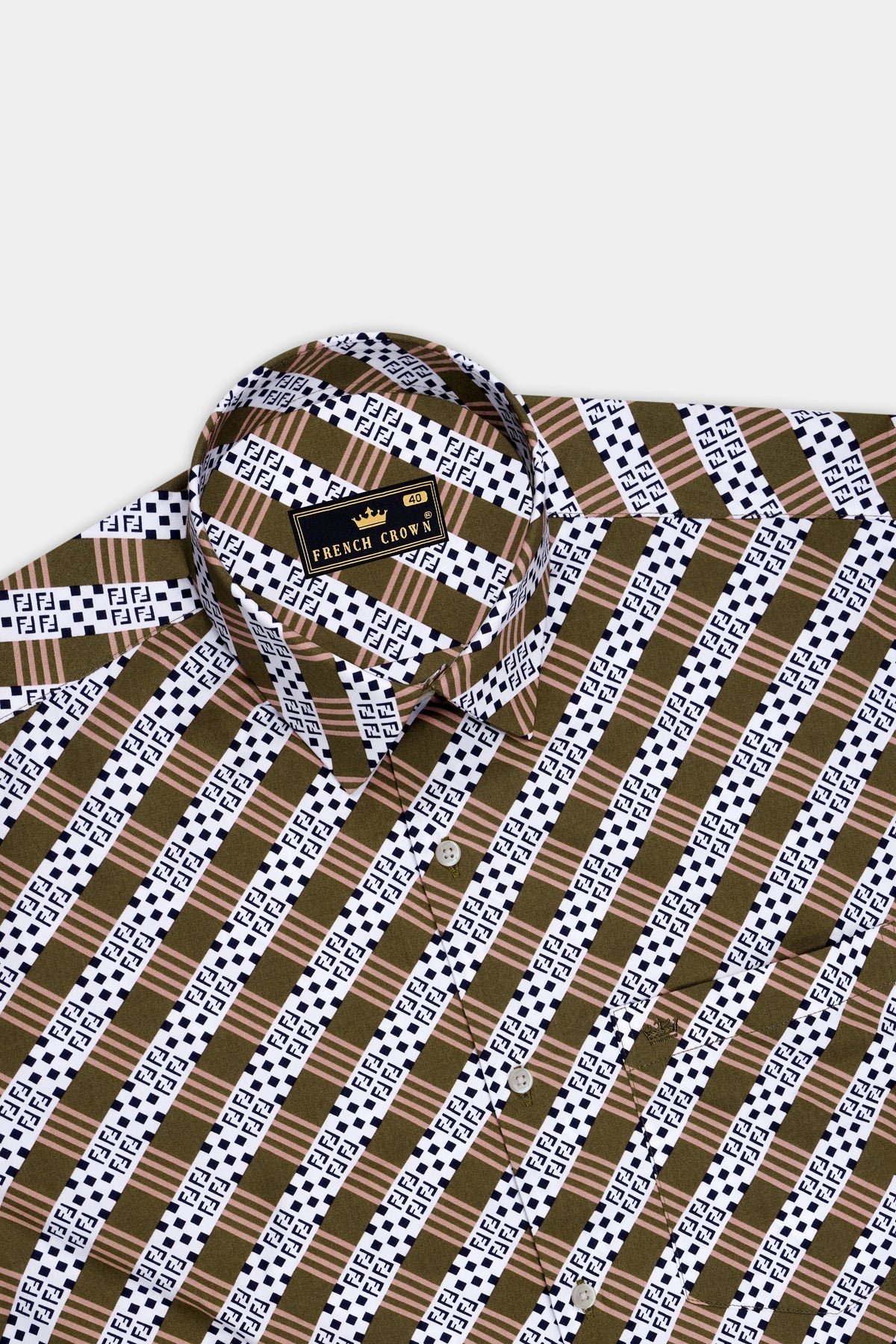 Heirloom-Woodland Brown And Bright White Heritage Monogram Printed Subtle Sheen Super Soft Premium Cotton Casual Shirt