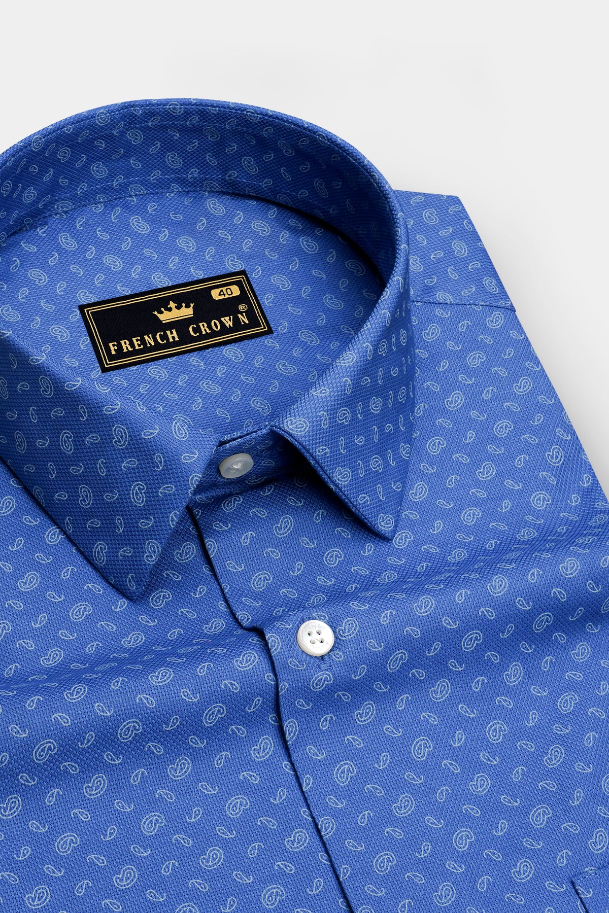Caspian-Mariner Blue Dobby Mini Paisley Printed Premium Giza Cotton Semi Formal Shirt