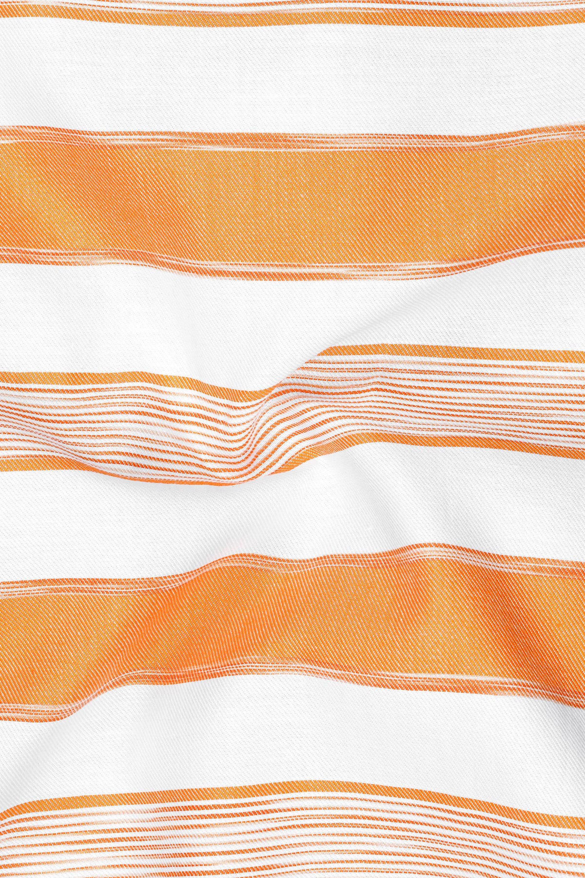 Soleil-Tangerine Orange And Bright White Twill Horizontal Striped Premium Cotton Casual Shirt