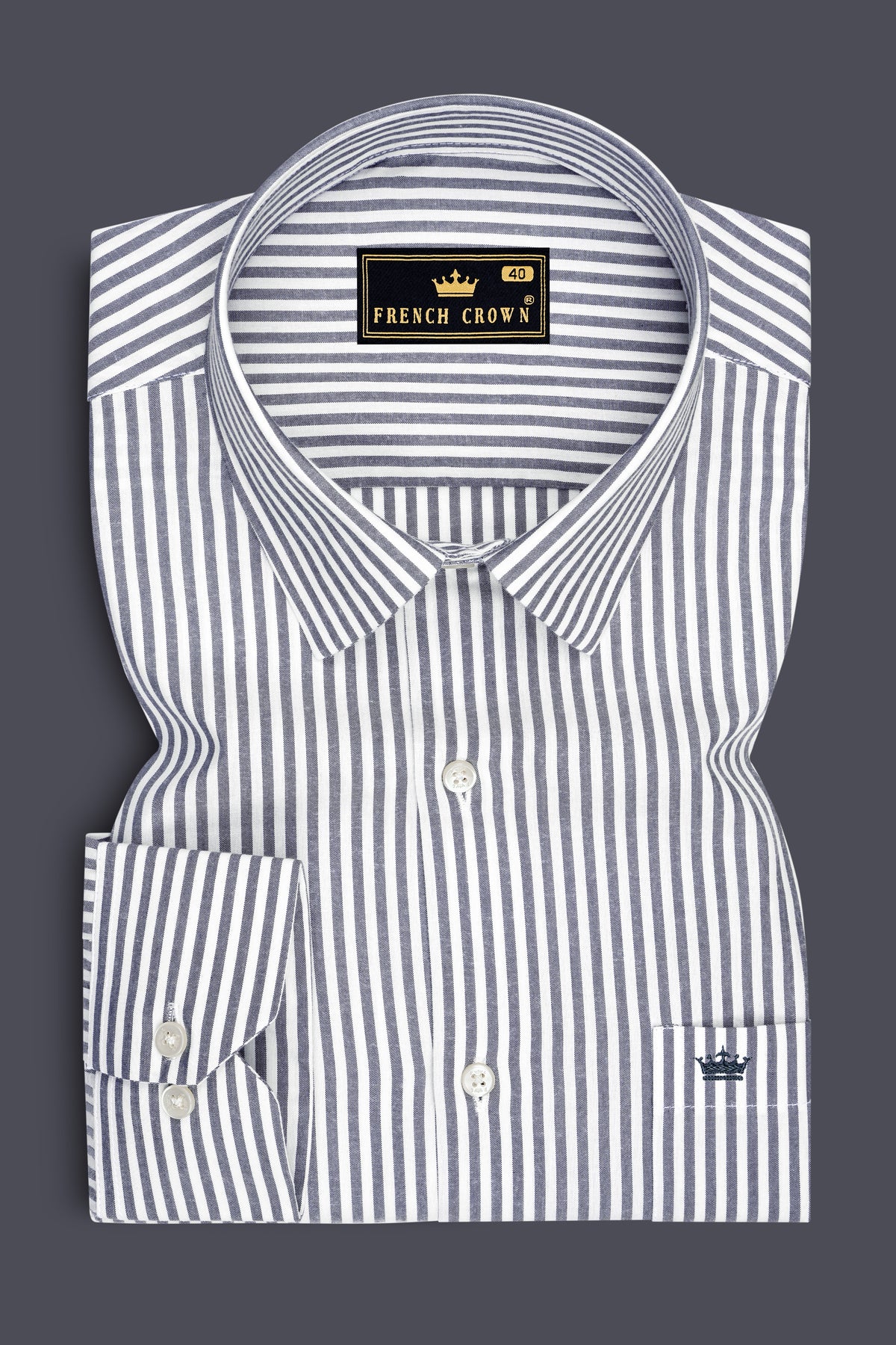 Majestic-Mobster Gray And Bright White Narrow Striped Poplin Giza Cotton Dress Shirt