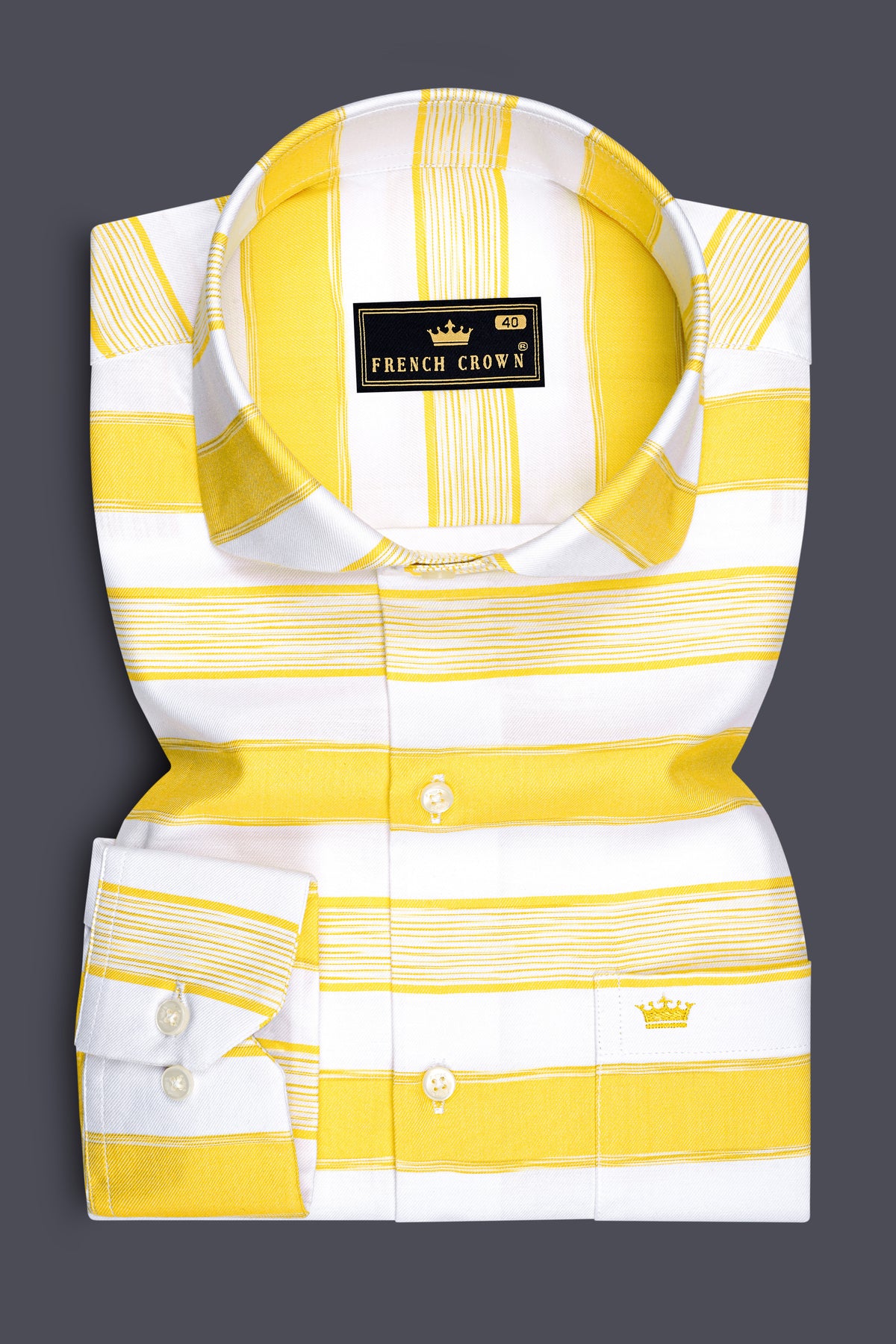 Vesper-Icterine Yellow And Bright White Twill Horizontal Striped Premium Cotton Cat Away Casual Shirt