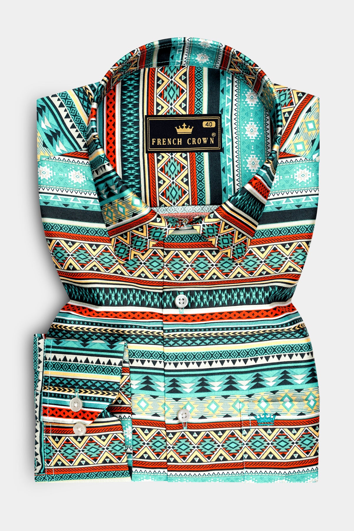 Nomad-Keppel Blue And Mirage Brown Multicolor Aztec Geometric Printed Subtle Sheen Super Soft Premium Cotton Casual Shirt