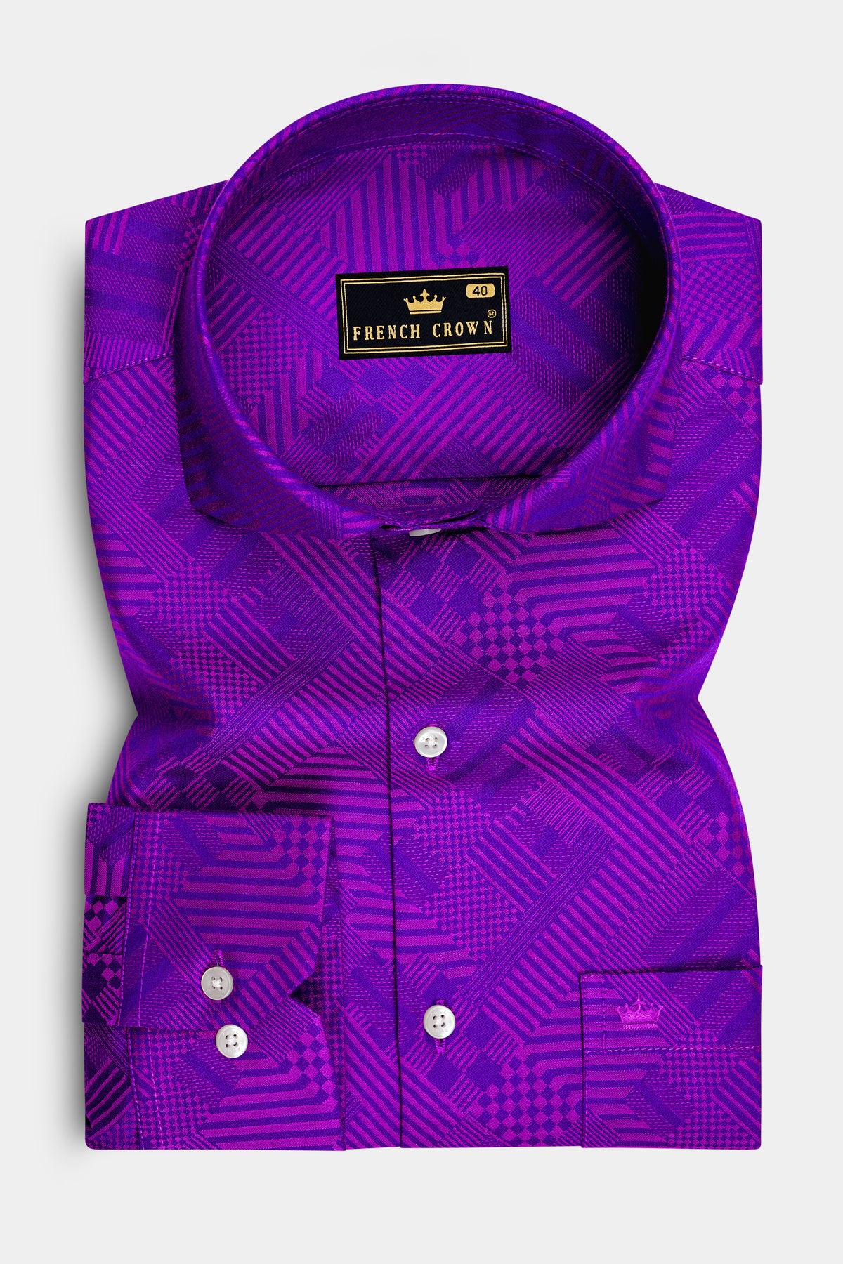Ornate-Eminence Purple Abstract Geometric Jacquard Textured Premium Cotton Dress Shirt