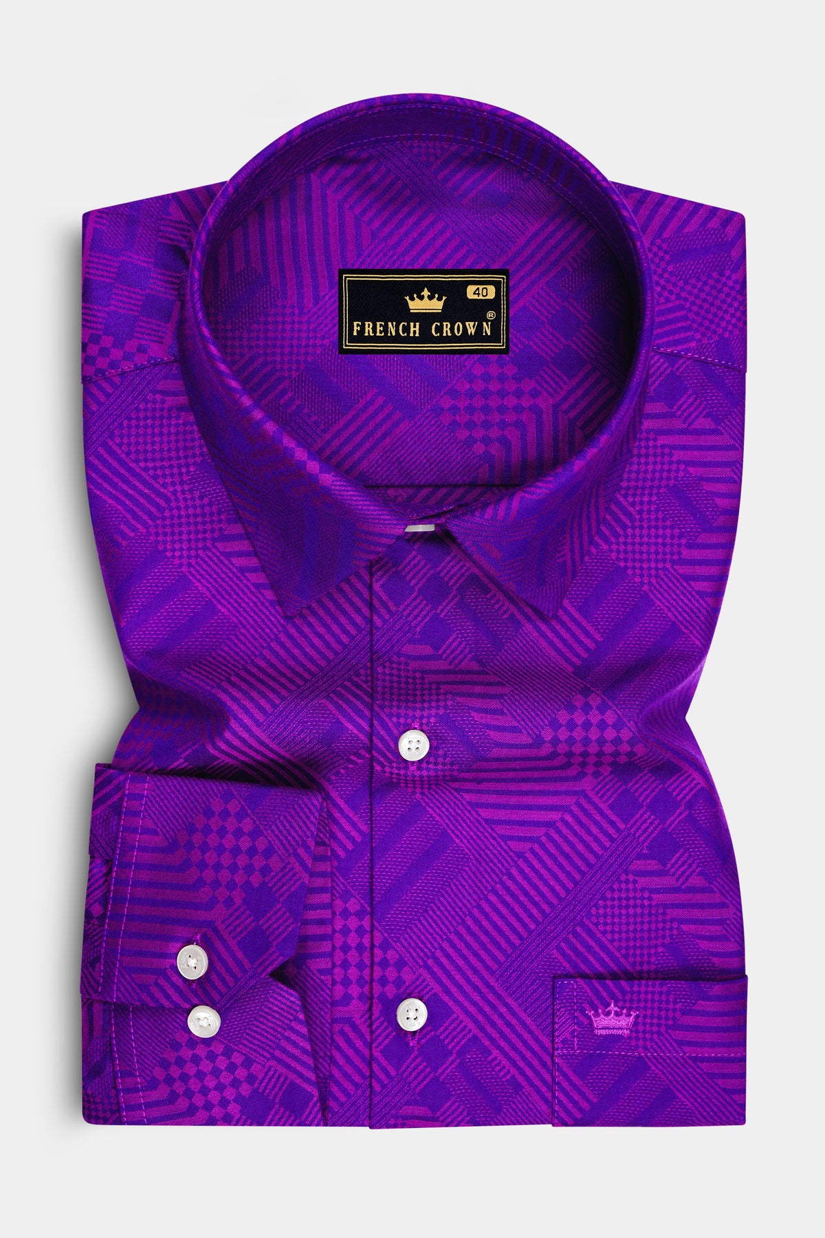 Ornate-Eminence Purple Abstract Geometric Jacquard Textured Premium Cotton Cut Away Casual Shirt