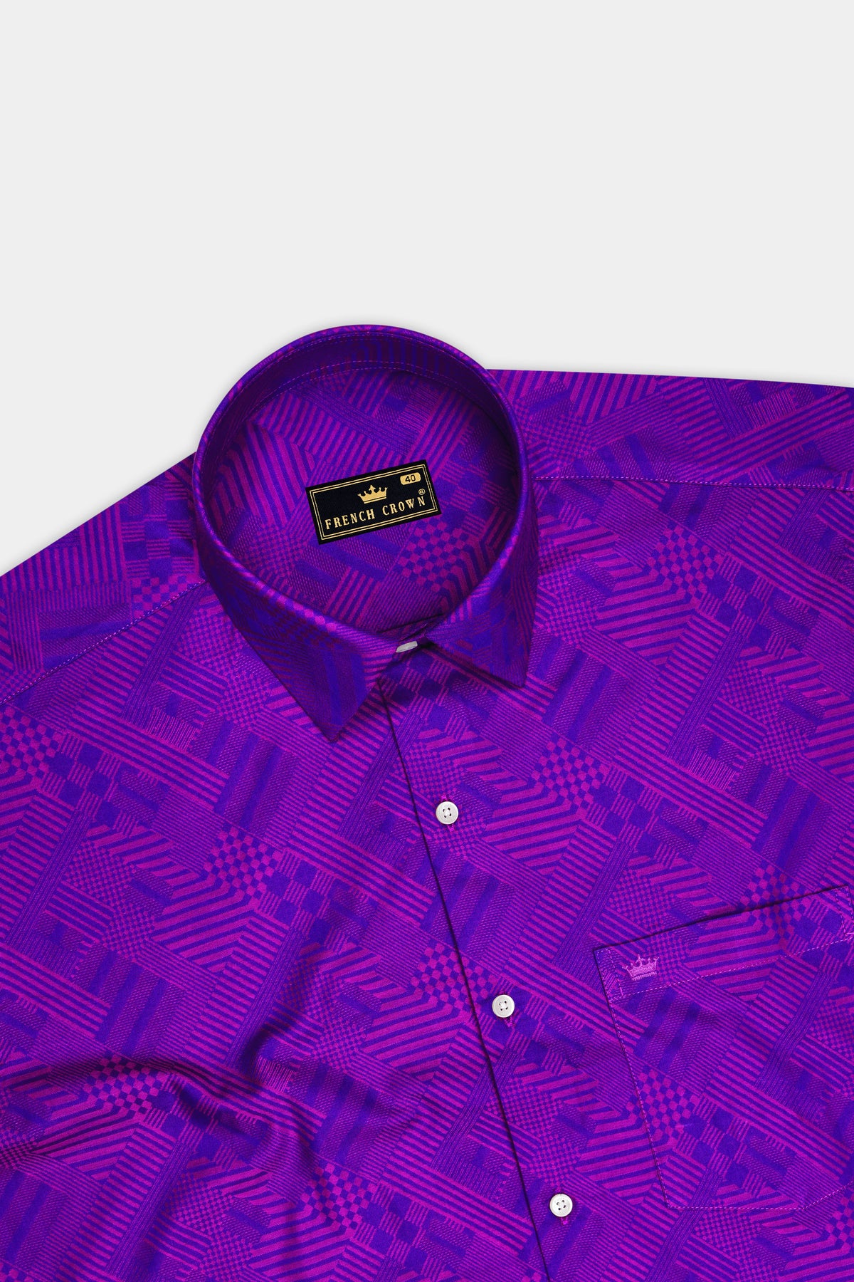 Ornate-Eminence Purple Abstract Geometric Jacquard Textured Premium Cotton Cut Away Casual Shirt