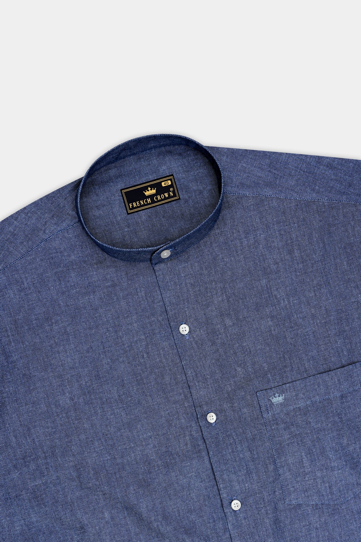 Celestia-Zodiac Blue Oxford Textured Premium Cotton Mandarin Casual Shirt