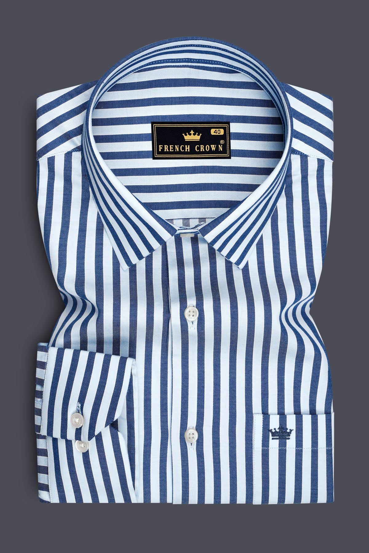 Dapper-Chambray Blue And Regent Gray Twill Candy Stripes Premium Cotton Dress Shirt