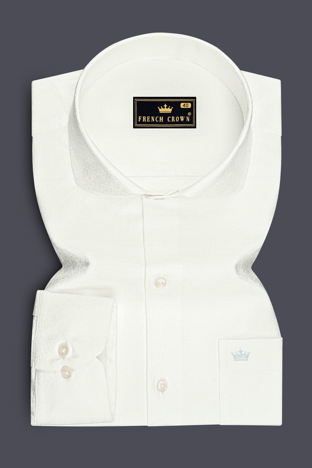 Verve-Bright White Jacquard Tonal Floral Textured Premium Cotton Cut Away Dress Shirt