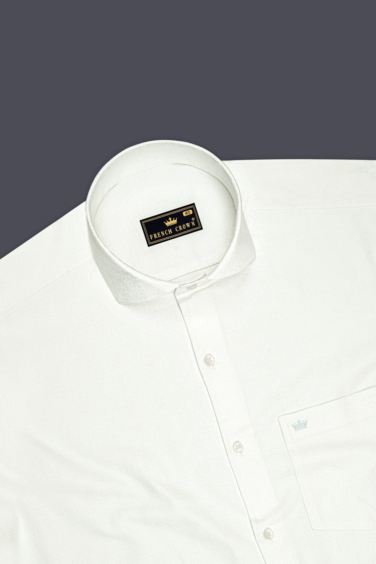 Verve-Bright White Jacquard Tonal Floral Textured Premium Cotton Cut Away Dress Shirt
