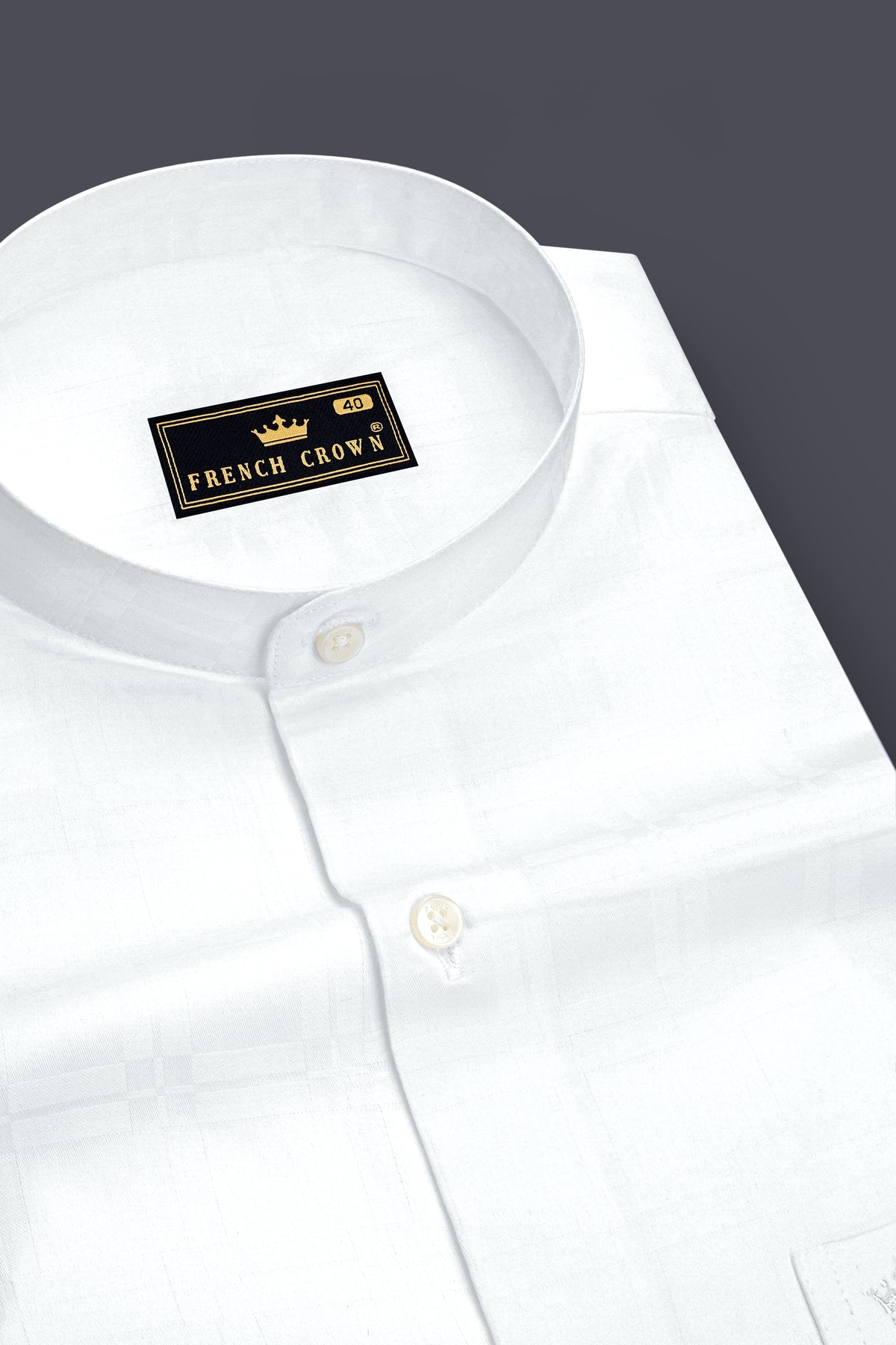 Monarch-Bright White Jacquard Windowpane Textured Premium Cotton Mandarin Dress Shirt