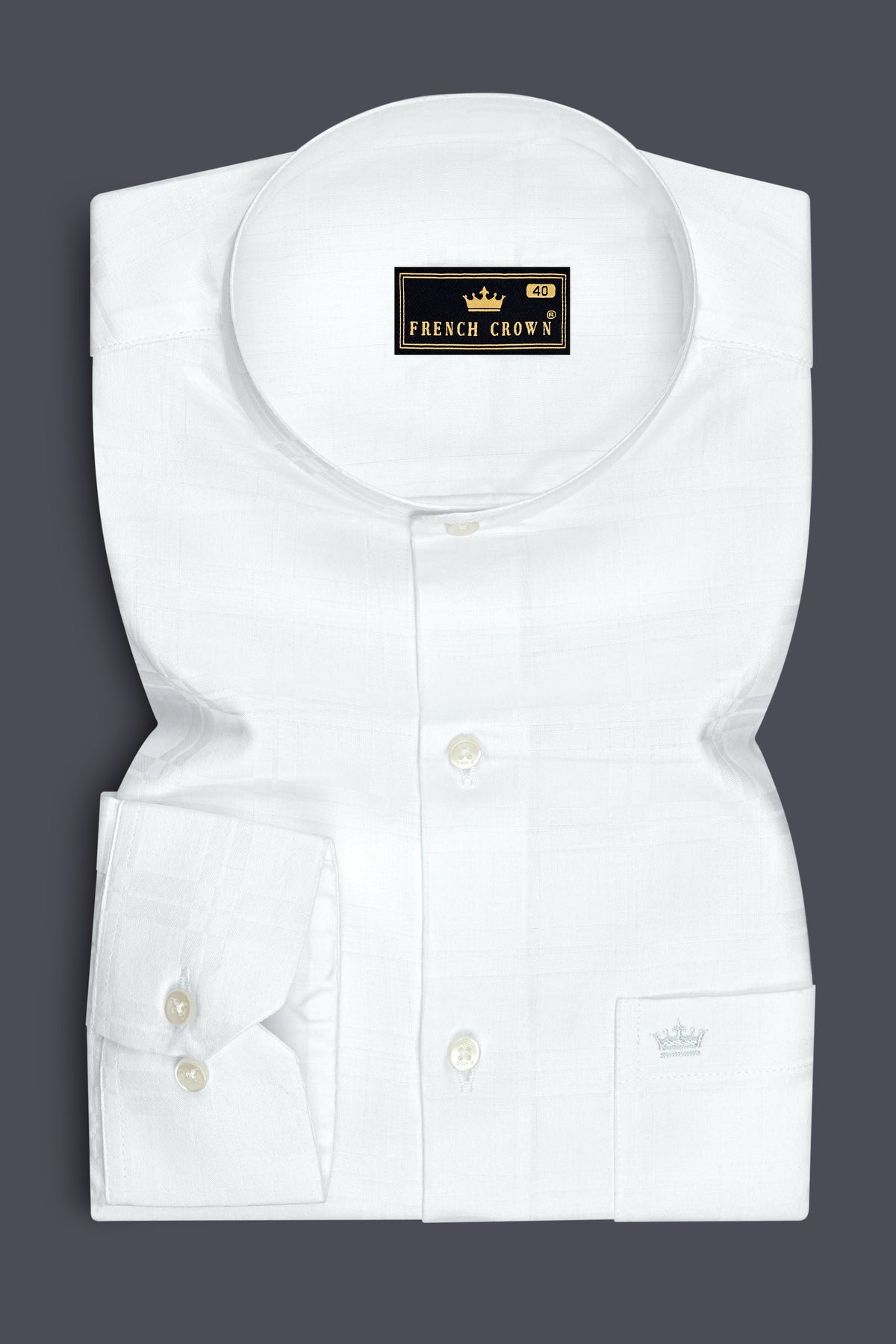 Monarch-Bright White Jacquard Windowpane Textured Premium Cotton Mandarin Dress Shirt