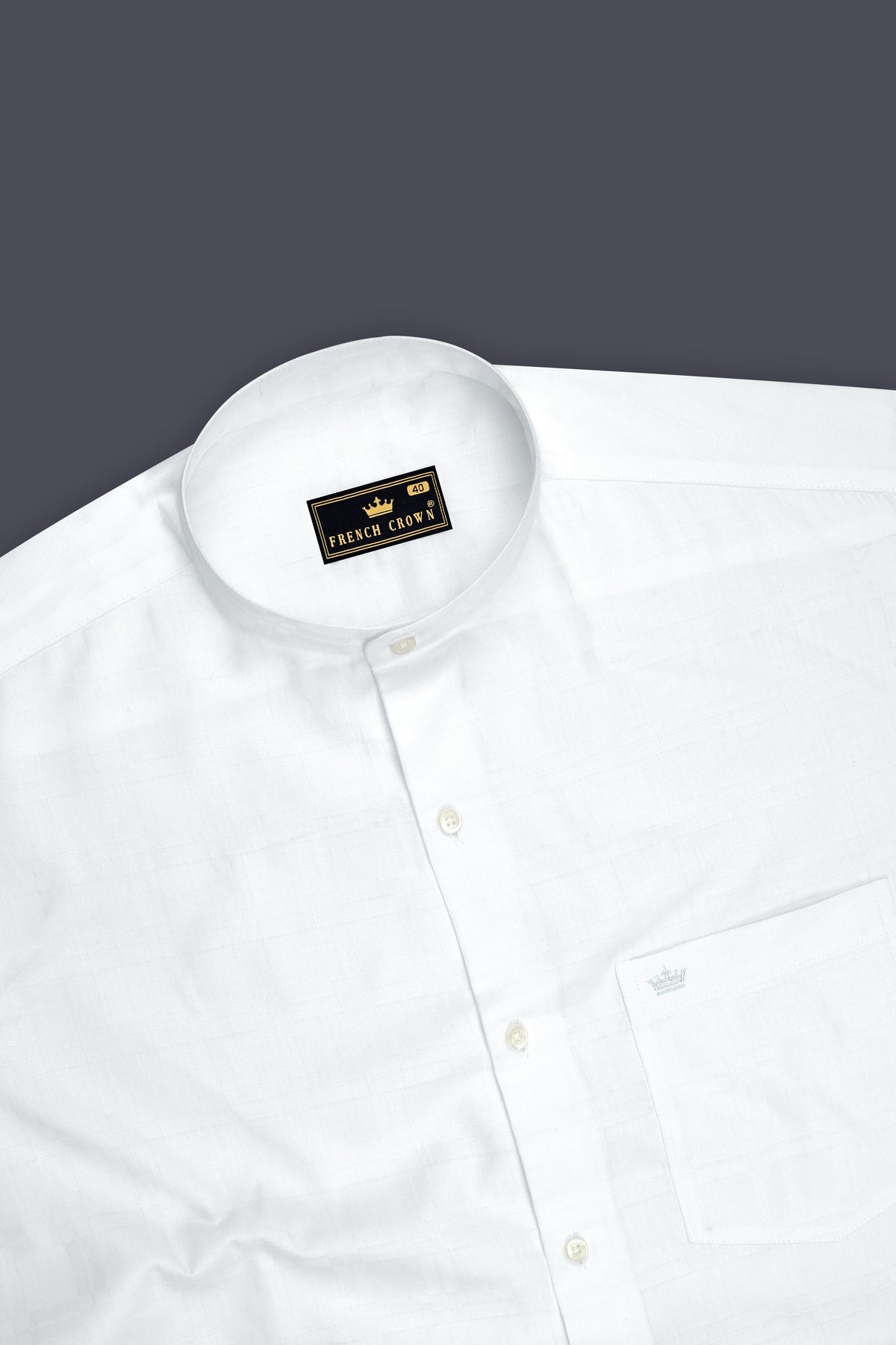Monarch-Bright White Jacquard Windowpane Textured Premium Cotton Mandarin Dress Shirt