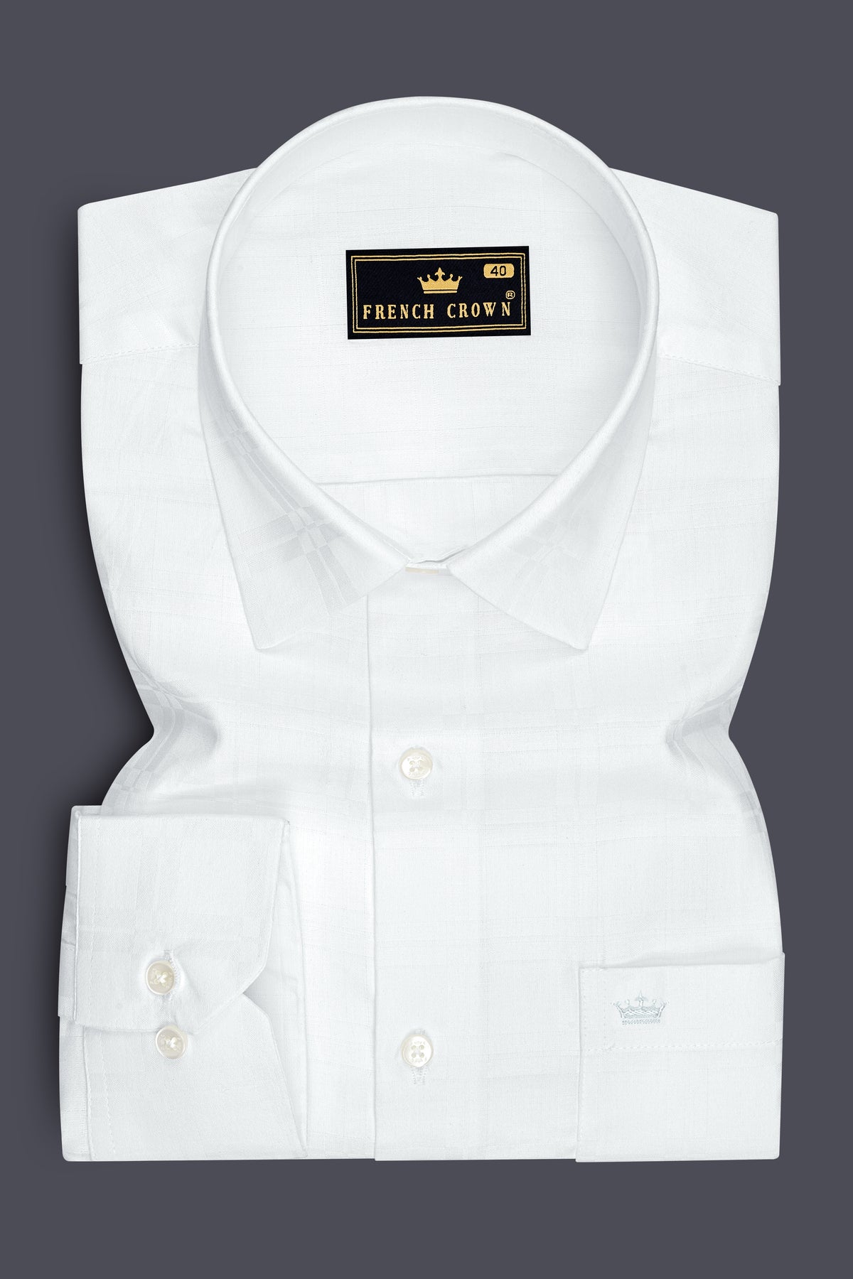 Monarch-Bright White Jacquard Windowpane Textured Premium Cotton Dress Shirt