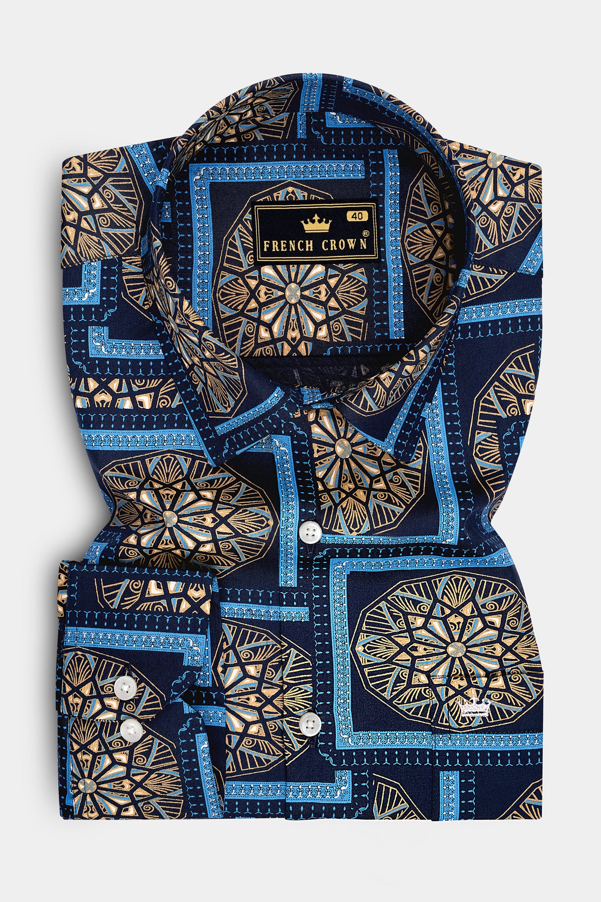 Mandal-Mirage Blue And Tan Brown Multicolor Geometric Medallion Printed Subtle Sheen Super Soft Premium Cotton Casual Shirt
