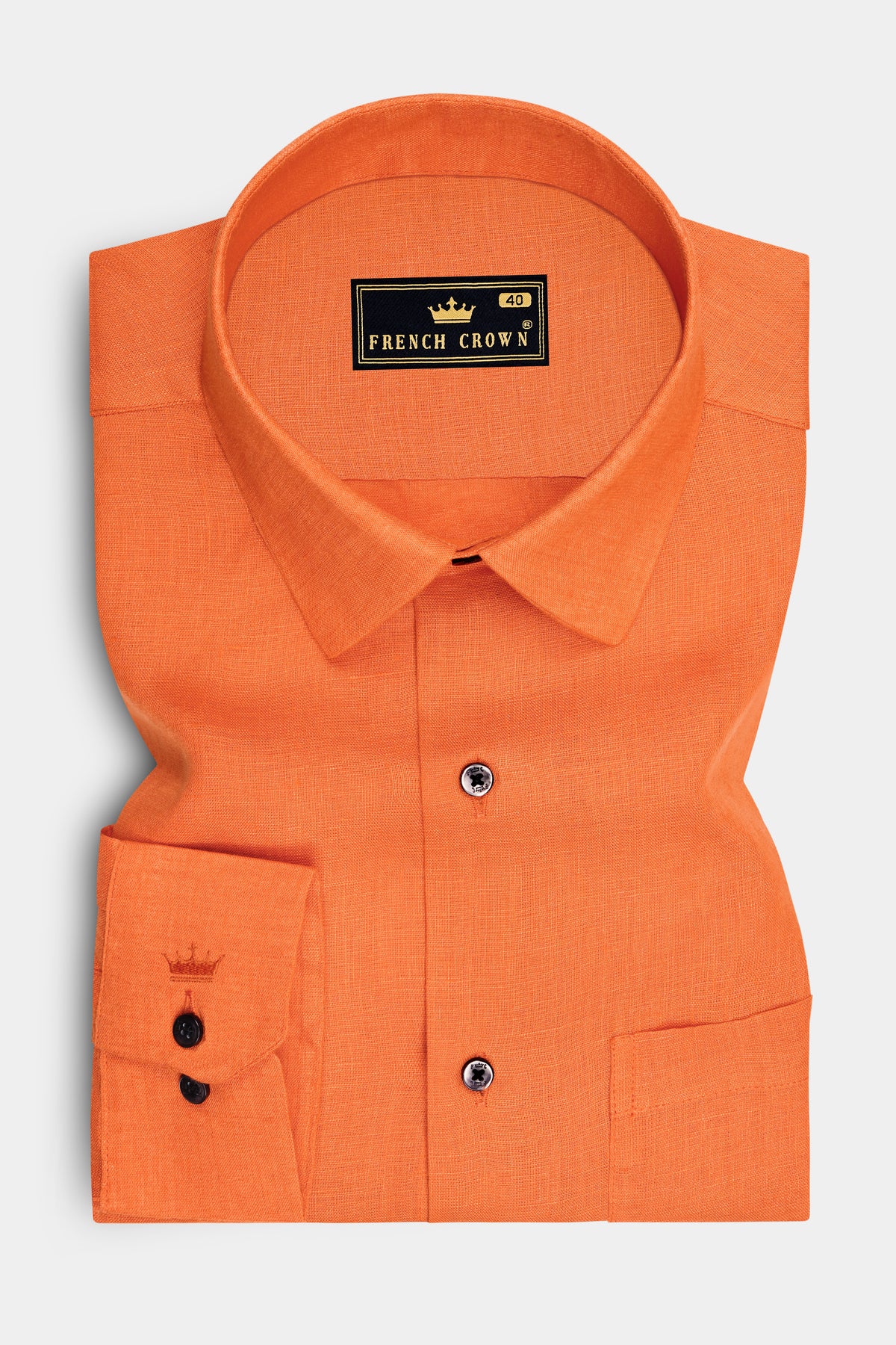 Tangerine-Flame Orange Pure Luxurious Linen Dress Shirt