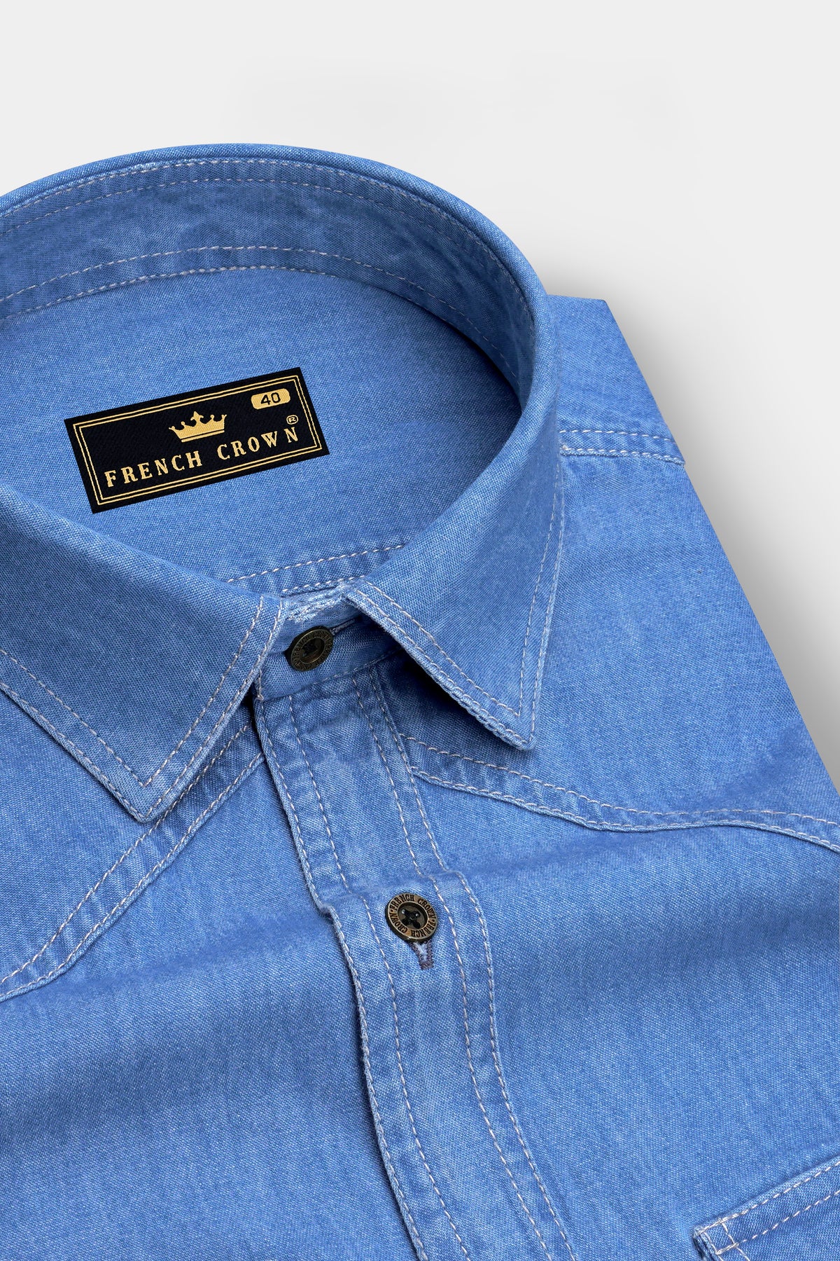 Boreal-Danube Blue Textured Heavyweight Denim Designer Overshirt/shacket