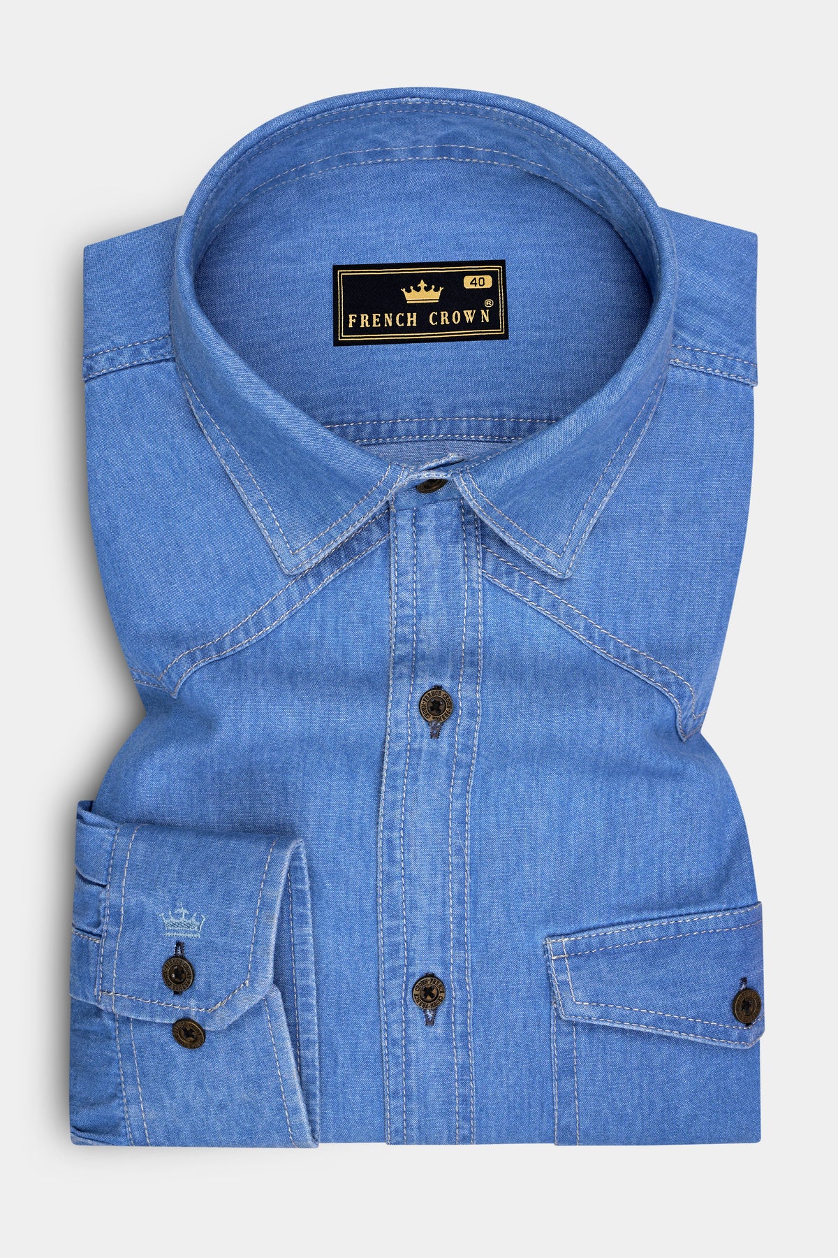 Boreal-Danube Blue Textured Heavyweight Denim Designer Overshirt/shacket