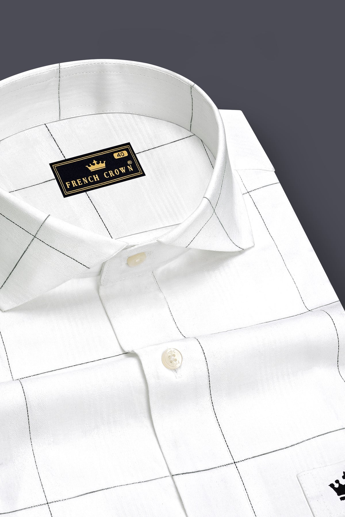 Echelon-Bright White Dobby Windowpane Premium Giza Cotton Dress Shirt