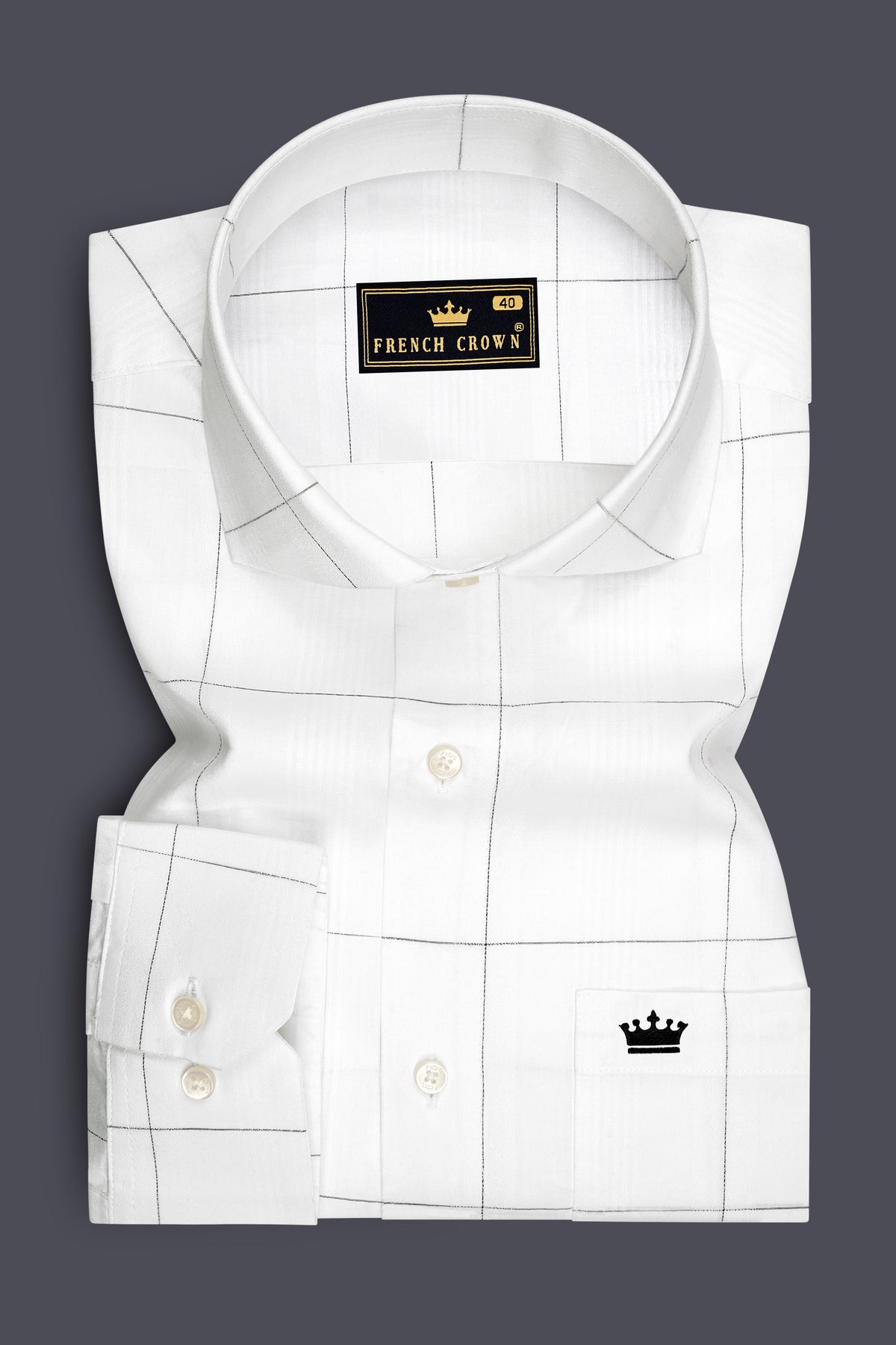 Echelon-Bright White Dobby Windowpane Premium Giza Cotton Dress Shirt