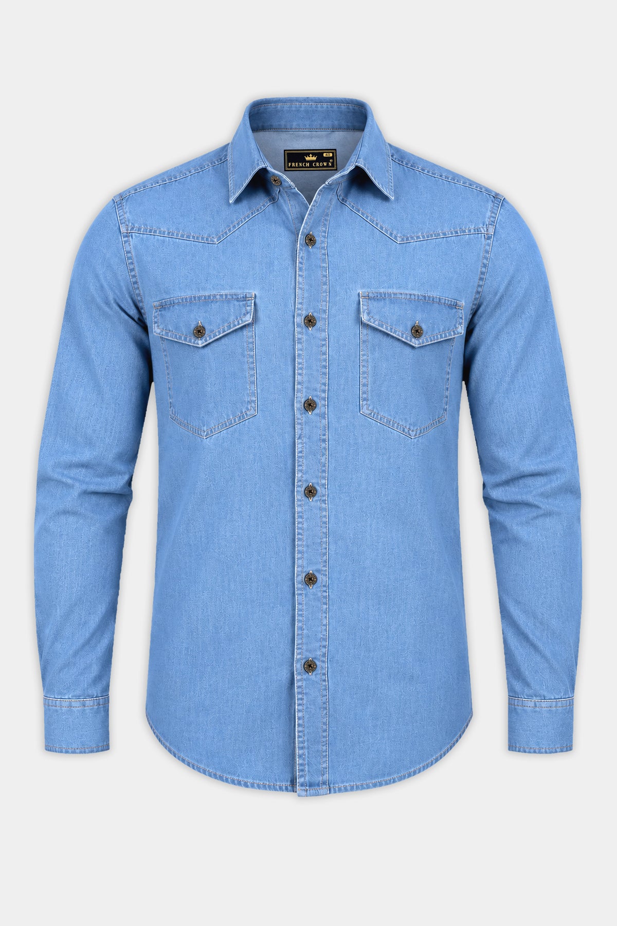Boreal-Moonstone Blue Textured Heavyweight Denim Designer Overshirt/shacket