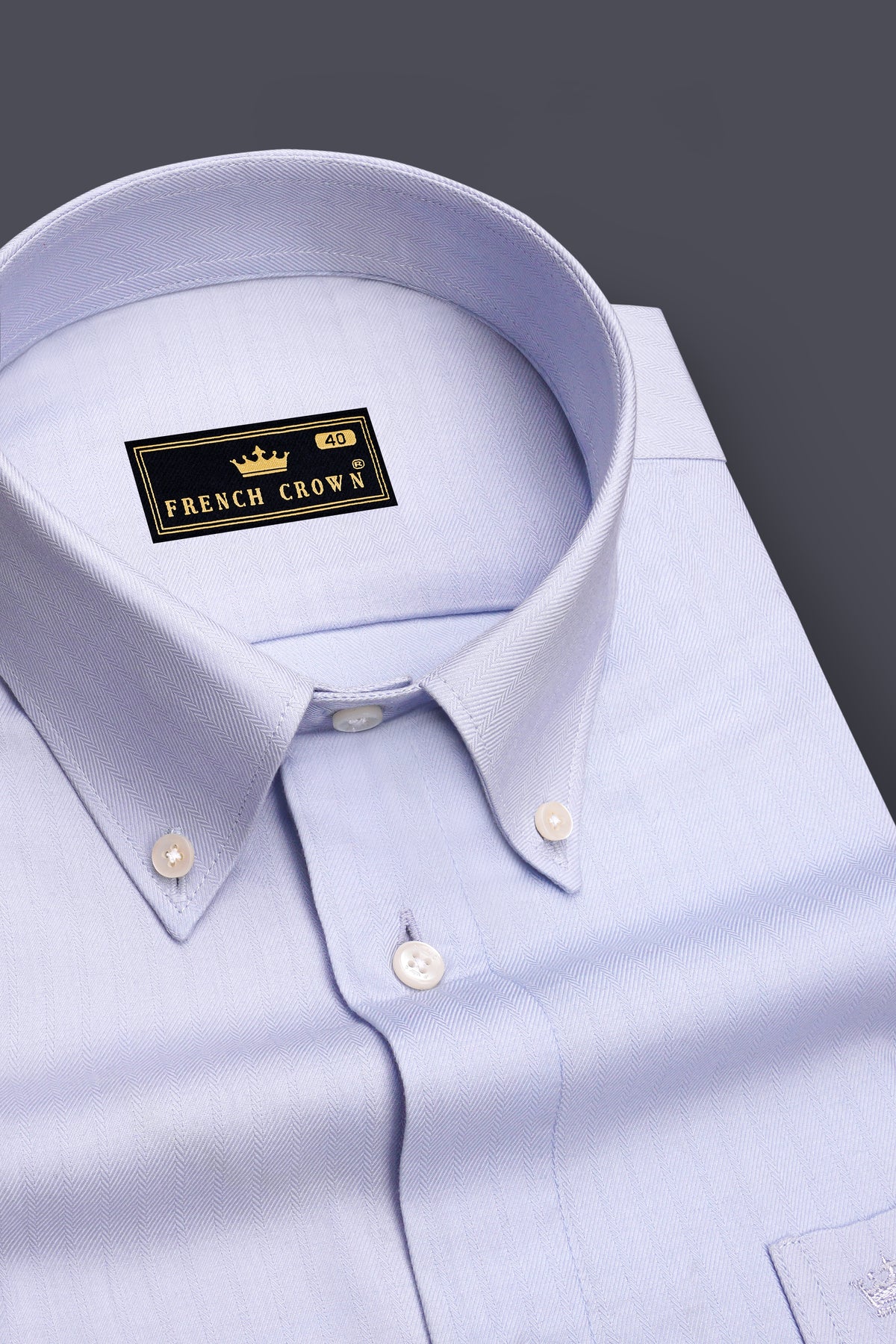 Verve-Periwinkle Blue Herringbone Textured Premium Cotton Button Down Dress Shirt