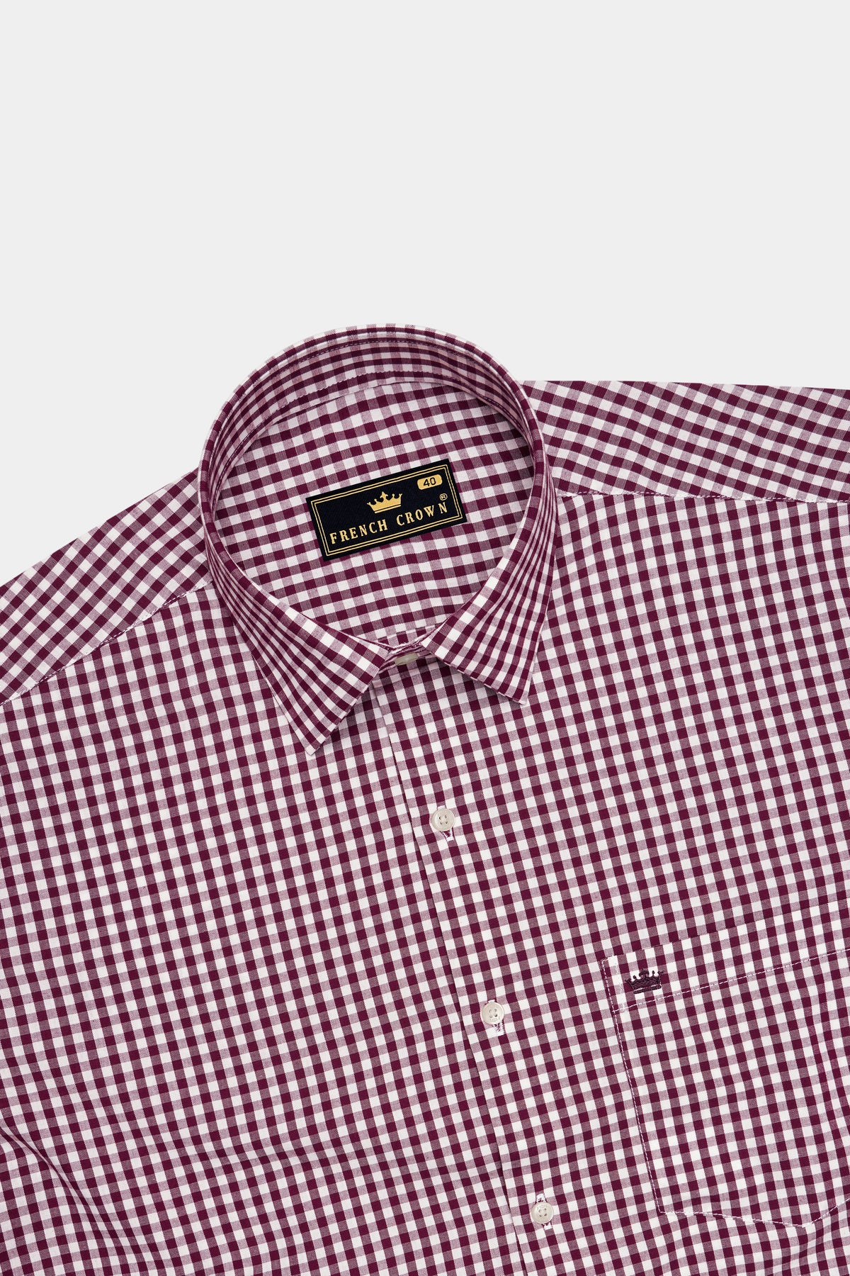 Aristocrat-Aubergine Maroon And Bright White Gingham Plaid Oxford Premium Cotton Dress Shirt