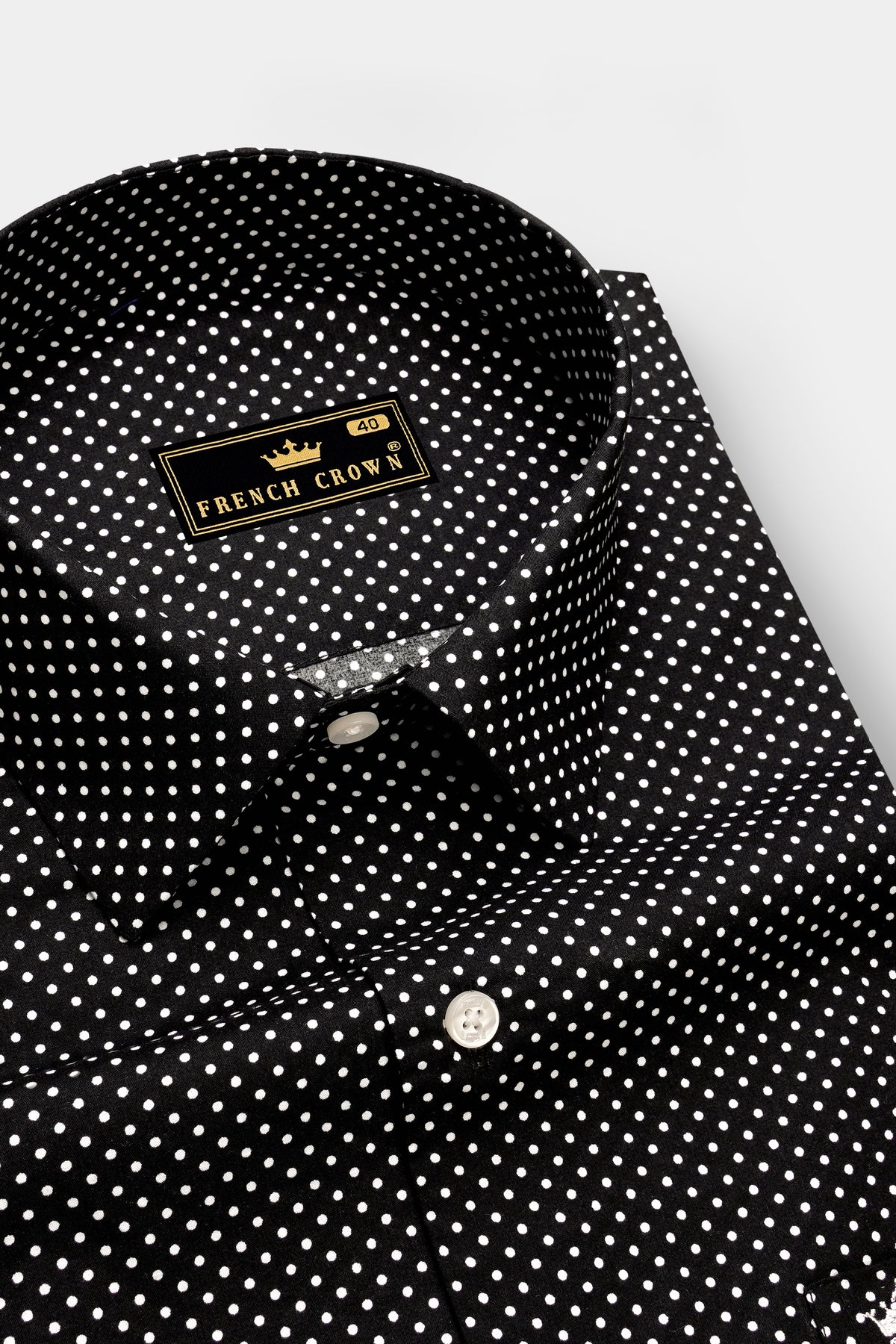 Sartorial-Jade Black And Bright White Micro Dot Printed Poplin Giza Cotton Dress Shirt