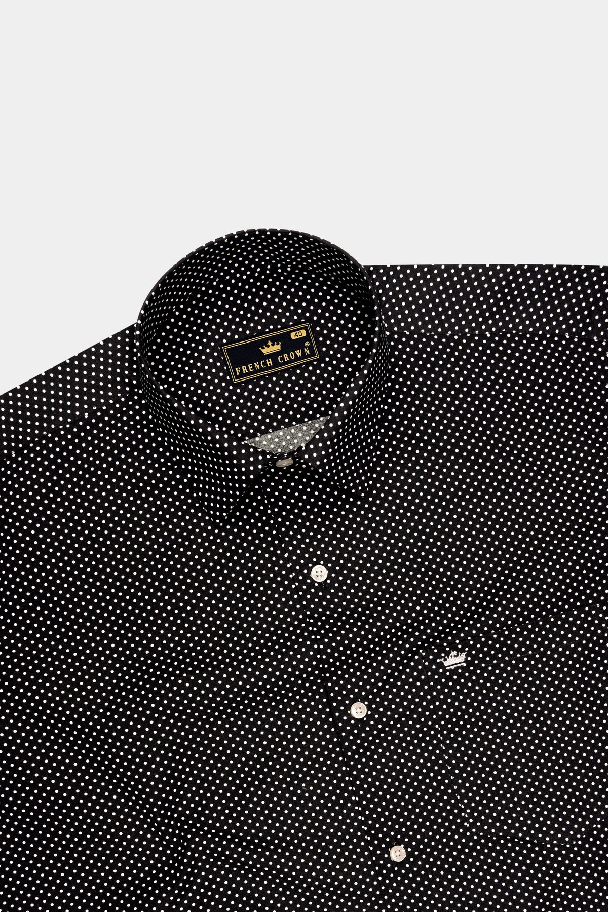 Sartorial-Jade Black And Bright White Micro Dot Printed Poplin Giza Cotton Dress Shirt