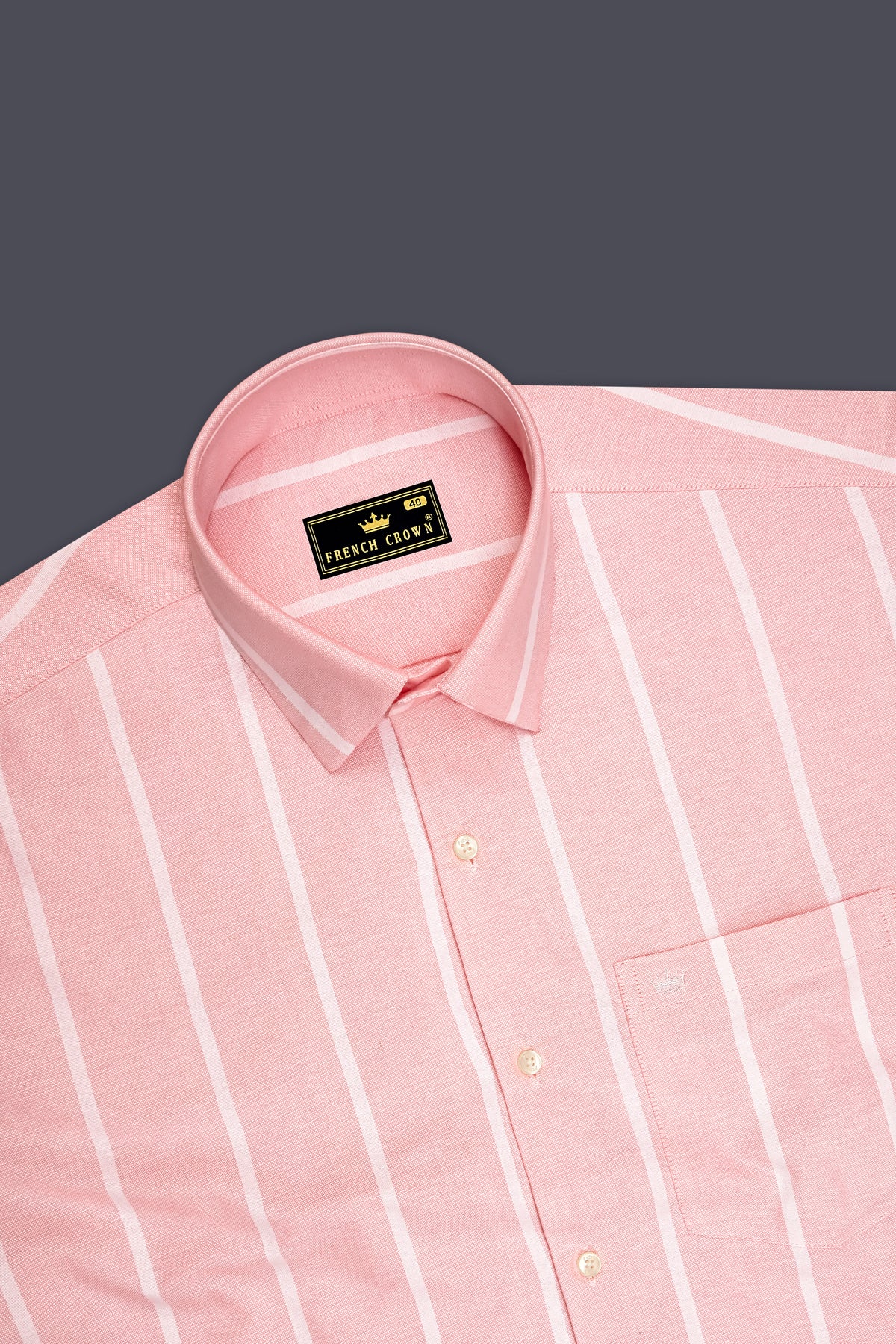 Liora-Sundown Pink And Bright White Striped Oxford Premium Cotton Dress Shirt