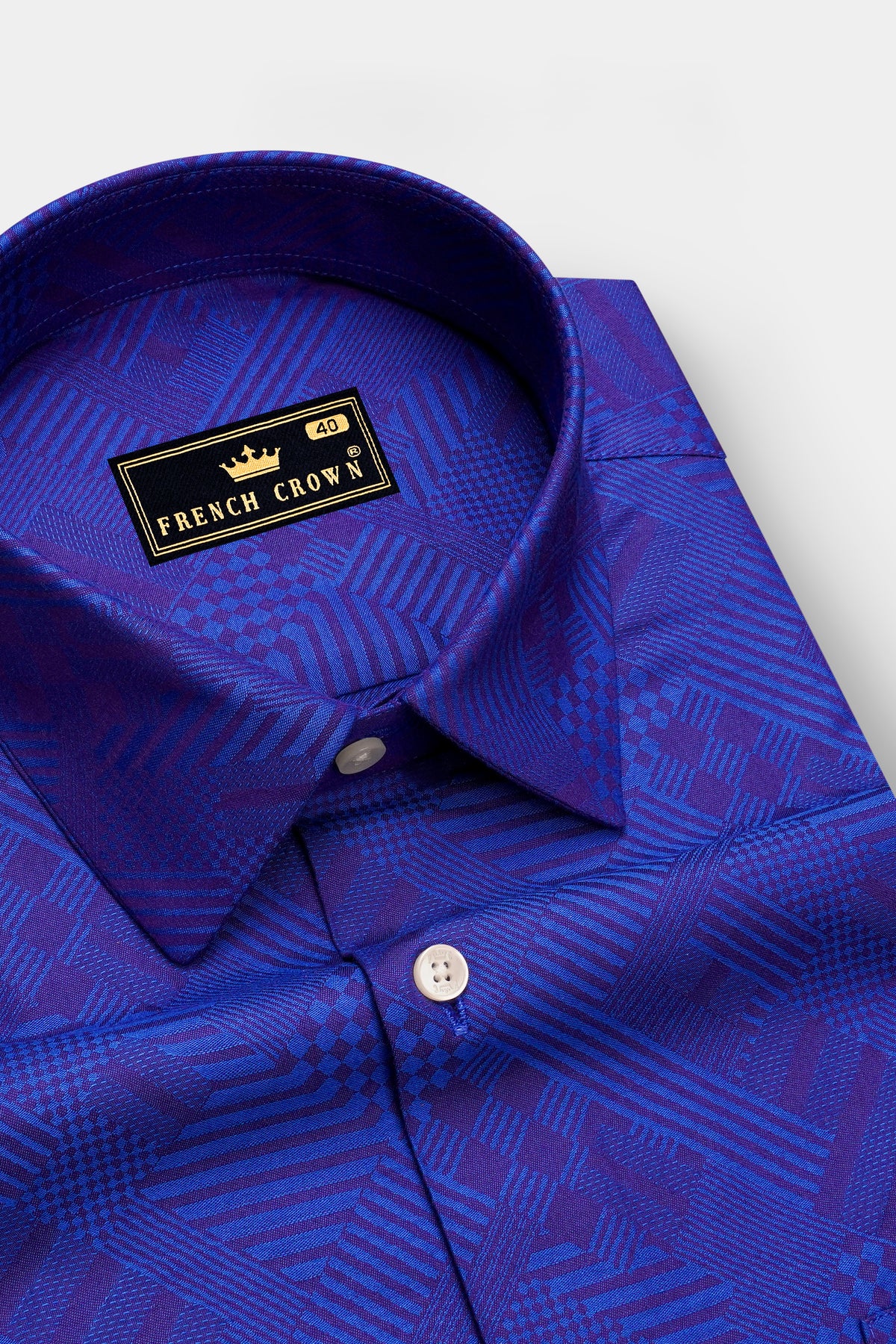 Aether-Persian Blue Abstract Geometric Jacquard Textured Premium Cotton Dress Shirt