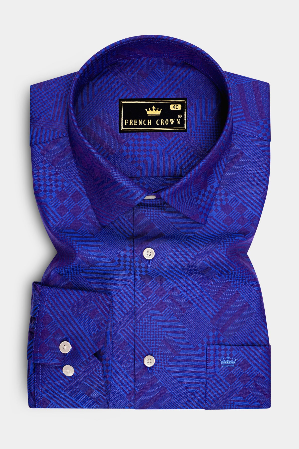 Aether-Persian Blue Abstract Geometric Jacquard Textured Premium Cotton Dress Shirt
