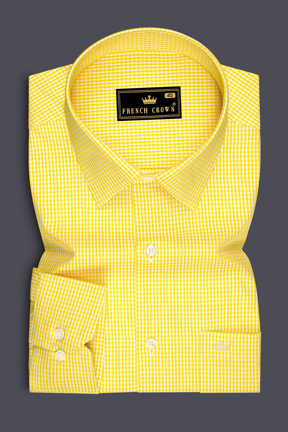 Dorado-Cadmium Yellow And Bright White Mini Checkd Poplin Giza Cotton Dress Shirt
