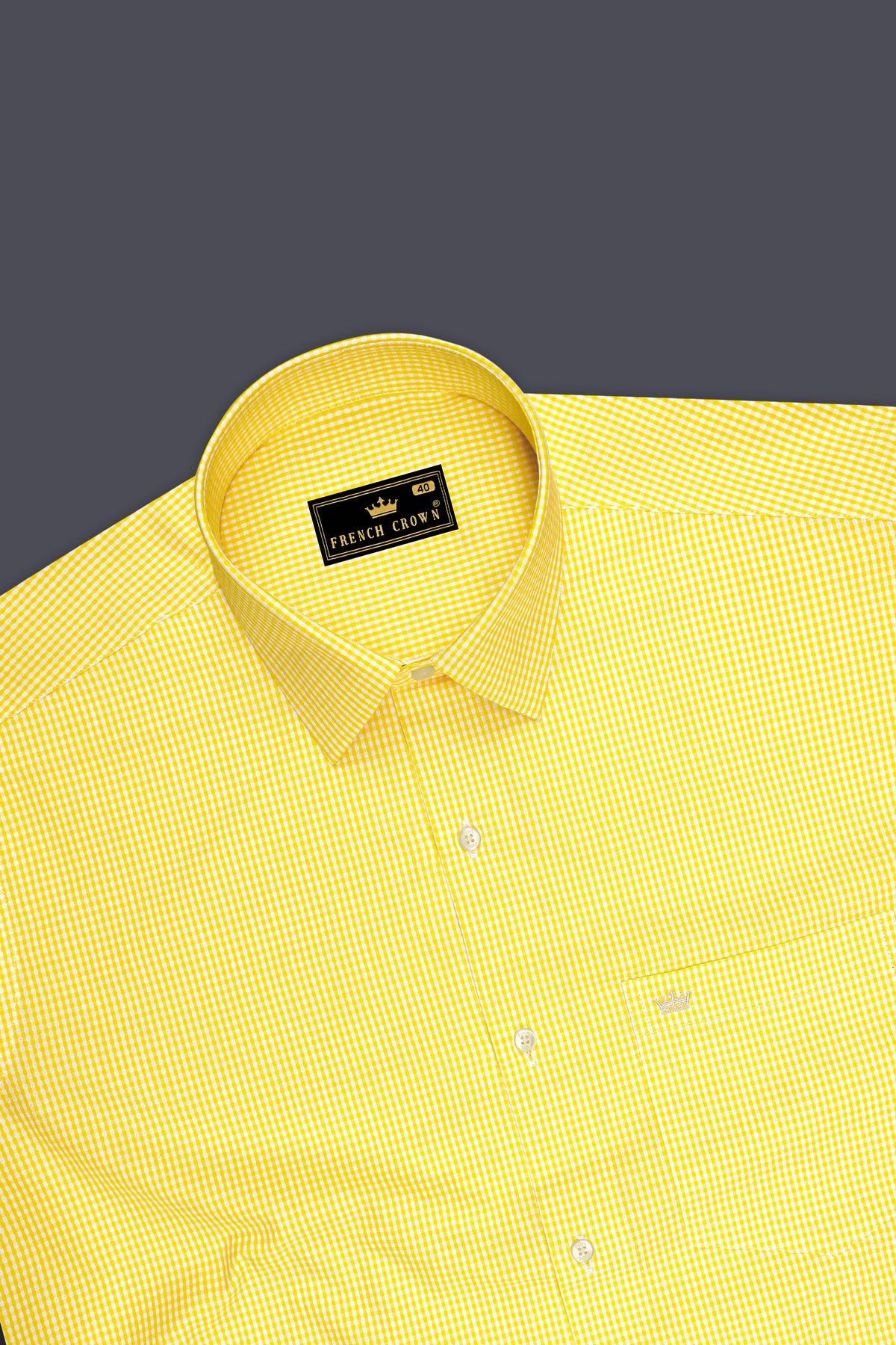Dorado-Cadmium Yellow And Bright White Mini Checkd Poplin Giza Cotton Dress Shirt