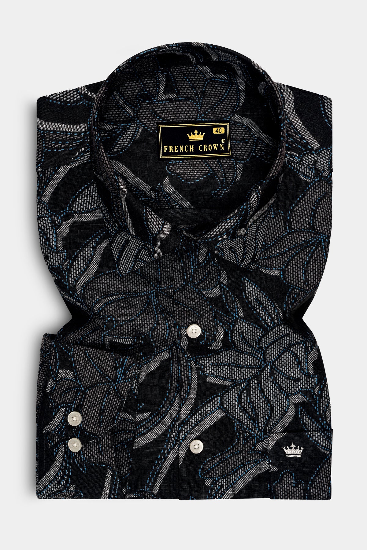 Botanique-Jade Black and Bright White Monochrome Floral Printed Super Soft Tencel-Linen Blend Casual Shirt
