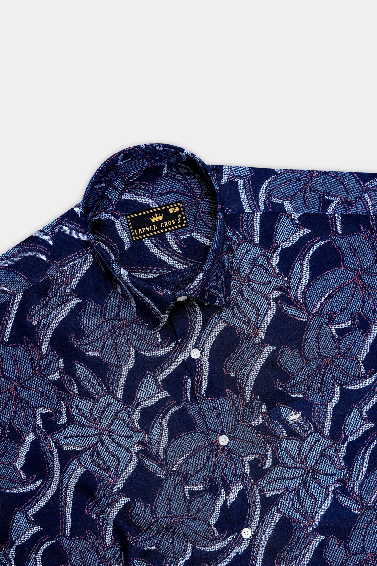 Mistral-Tangaroa Blue Monochrome Floral Printed Super Soft Tencel-Linen Blend Casual Shirt