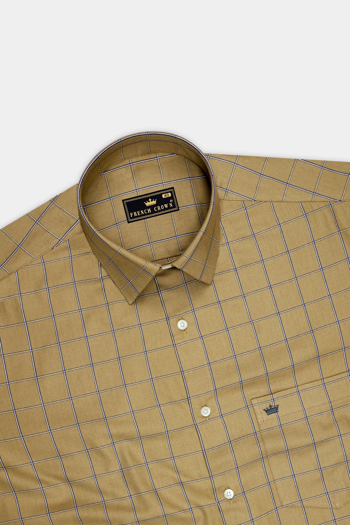 Ravello-Teak Brown Windowpane Twill Premium Cotton Semi Formal Shirt